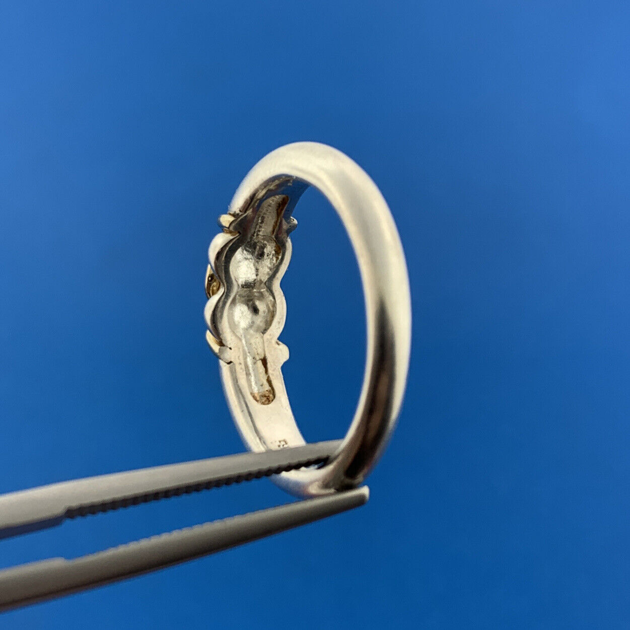 Designer THL 925 Sterling Silver Pearl Brushed Finish Two Tone Band Ring