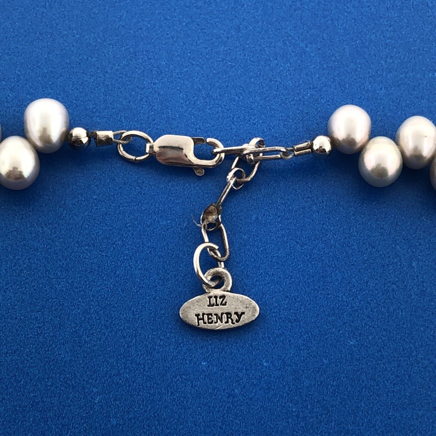 Designer Liz Henry 925 Sterling Silver Pearl Crystal Choker Necklace