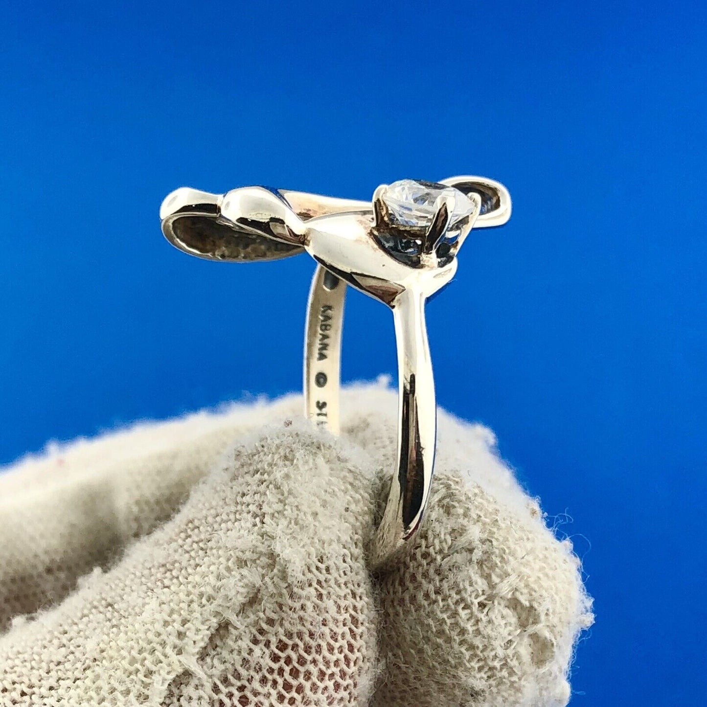 Kabana Modernist Heart 925 Sterling Silver Diamonique Cubic Zirconia CZ Ring