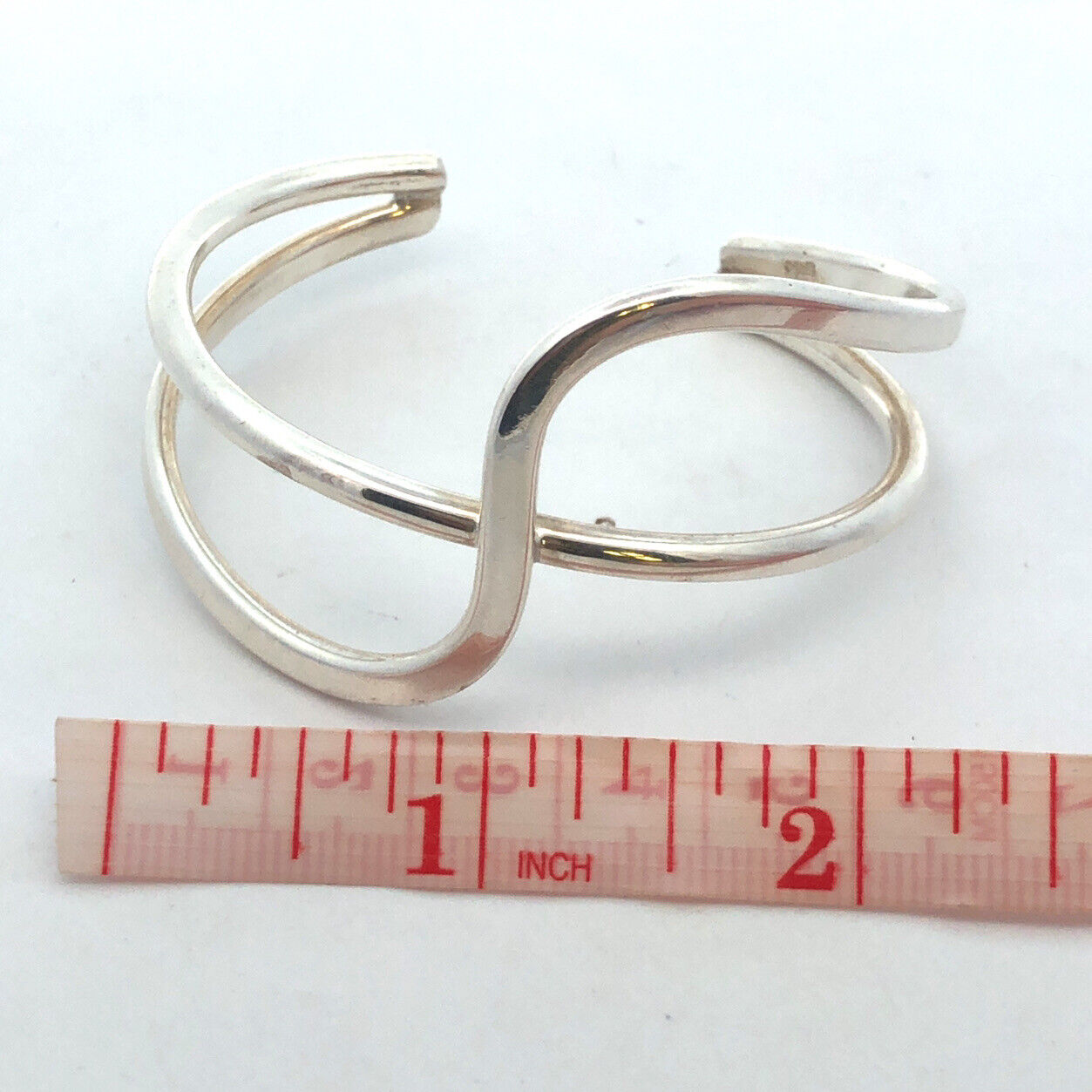925 Sterling Silver Modernist Abstract Double Wave Open Cuff Bracelet