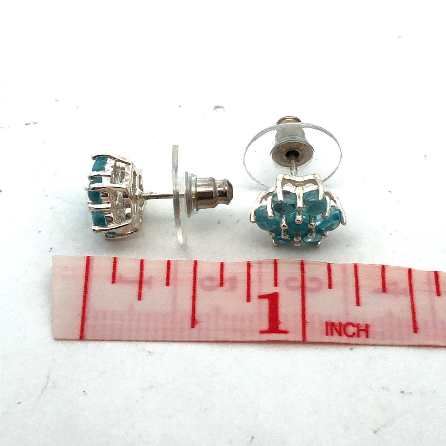 925 Sterling Silver Round Blue Cubic Zirconia CZ Flower Stud Earrings