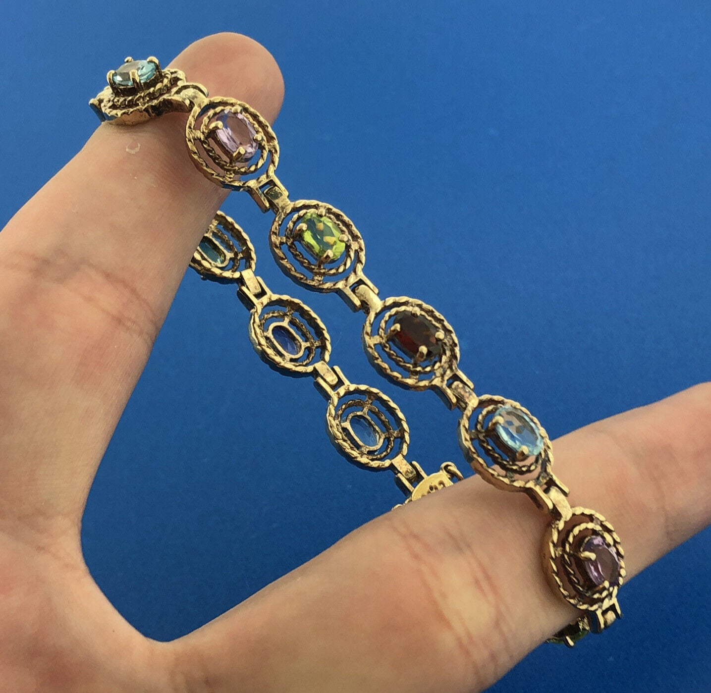 Vermeil Sterling Silver 925 Multi Gemstone Tennis Bracelet