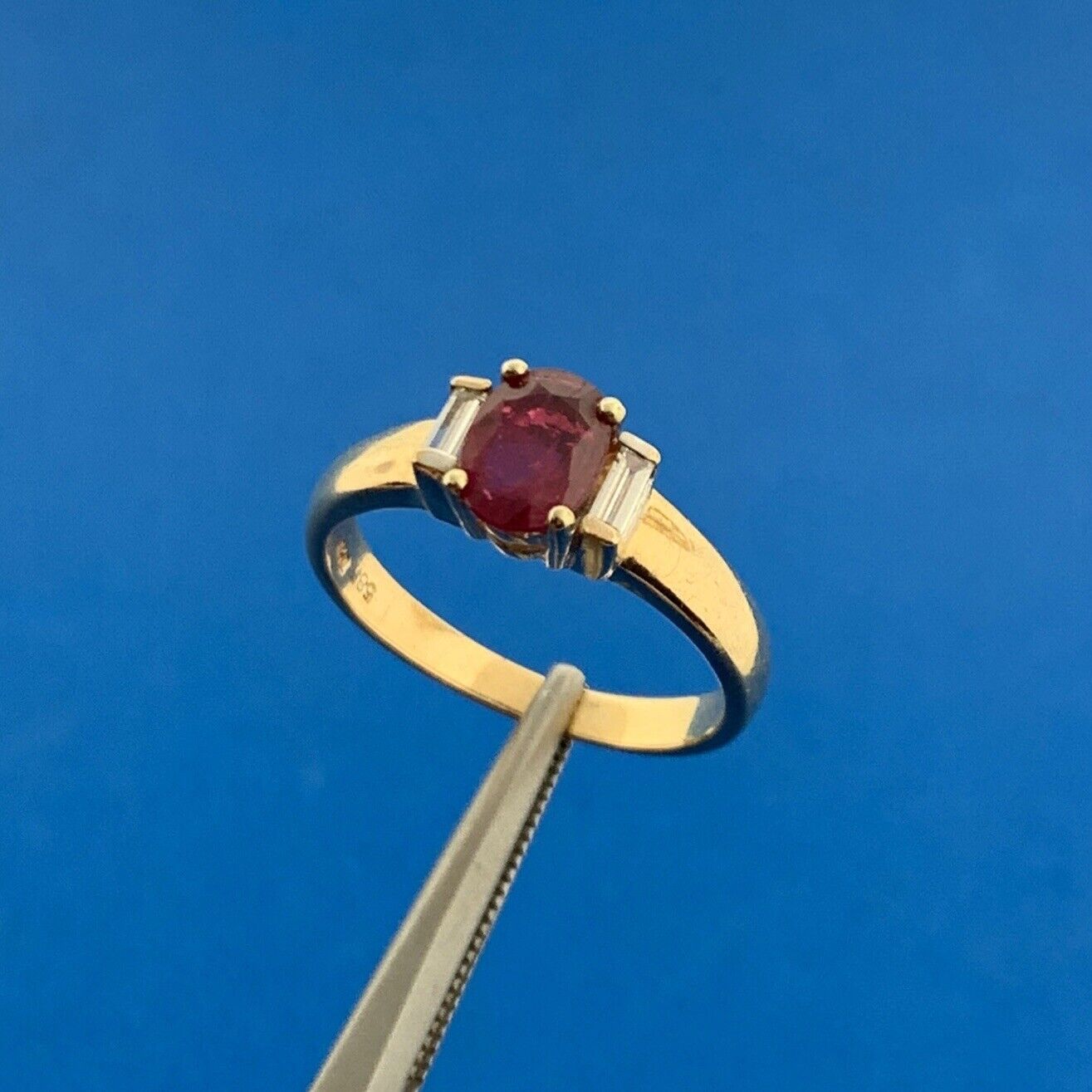 Designer 14K Yellow Gold Oval Ruby Diamond Accent July Birthday Anniversary Ring