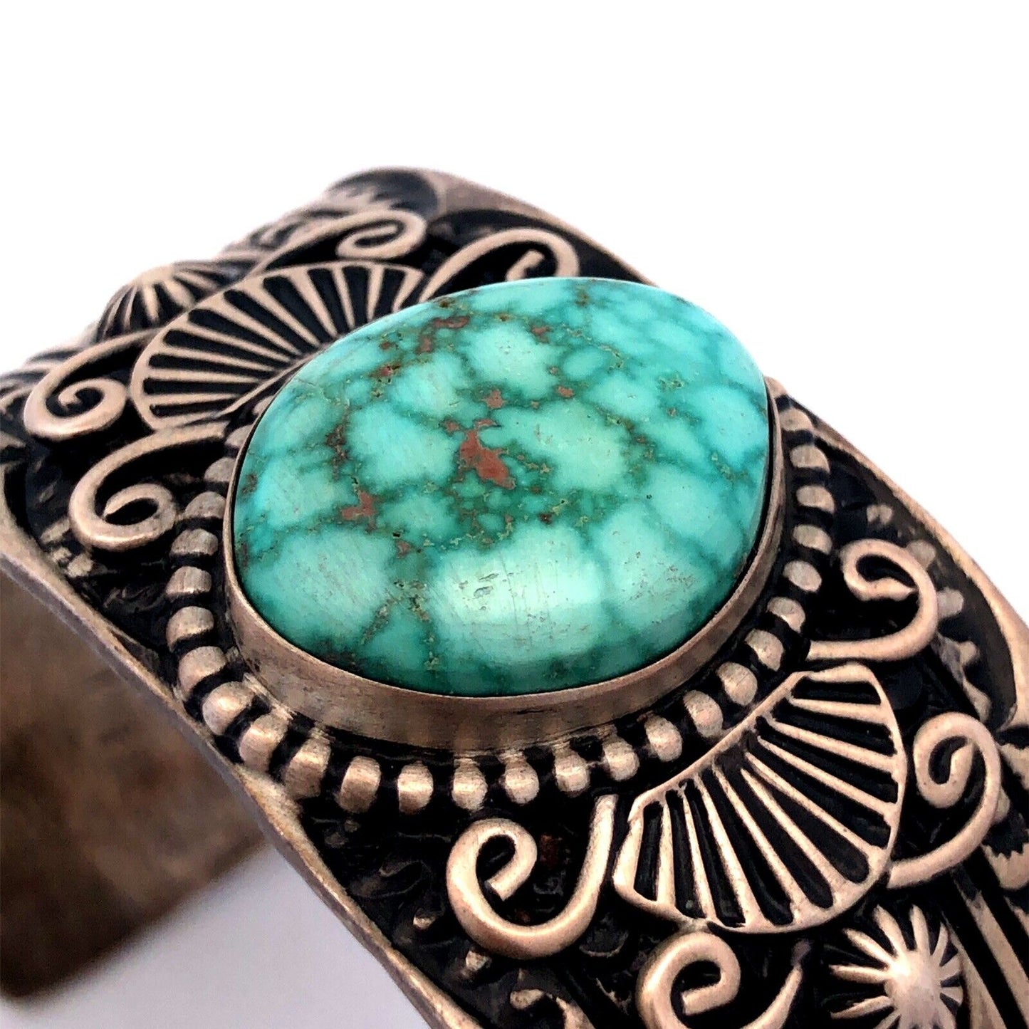 Charles Johnson Navajo 925 Sterling Silver Turquoise Statement Cuff Bracelet