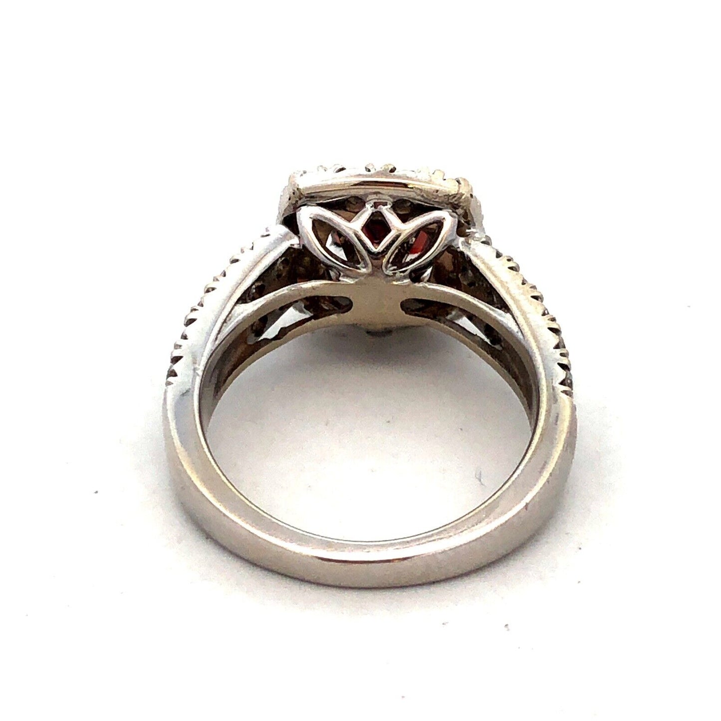 Designer RY 14K White Gold Square Red Tourmaline Diamond Halo Engagement Ring