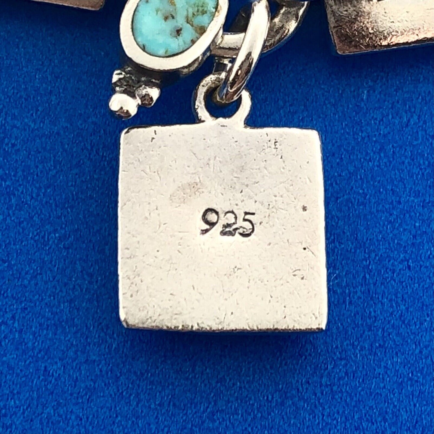 Lovely Sterling Silver 925 Multi-Shaped Turquoise Inlay Charm 7" Toggle Bracelet