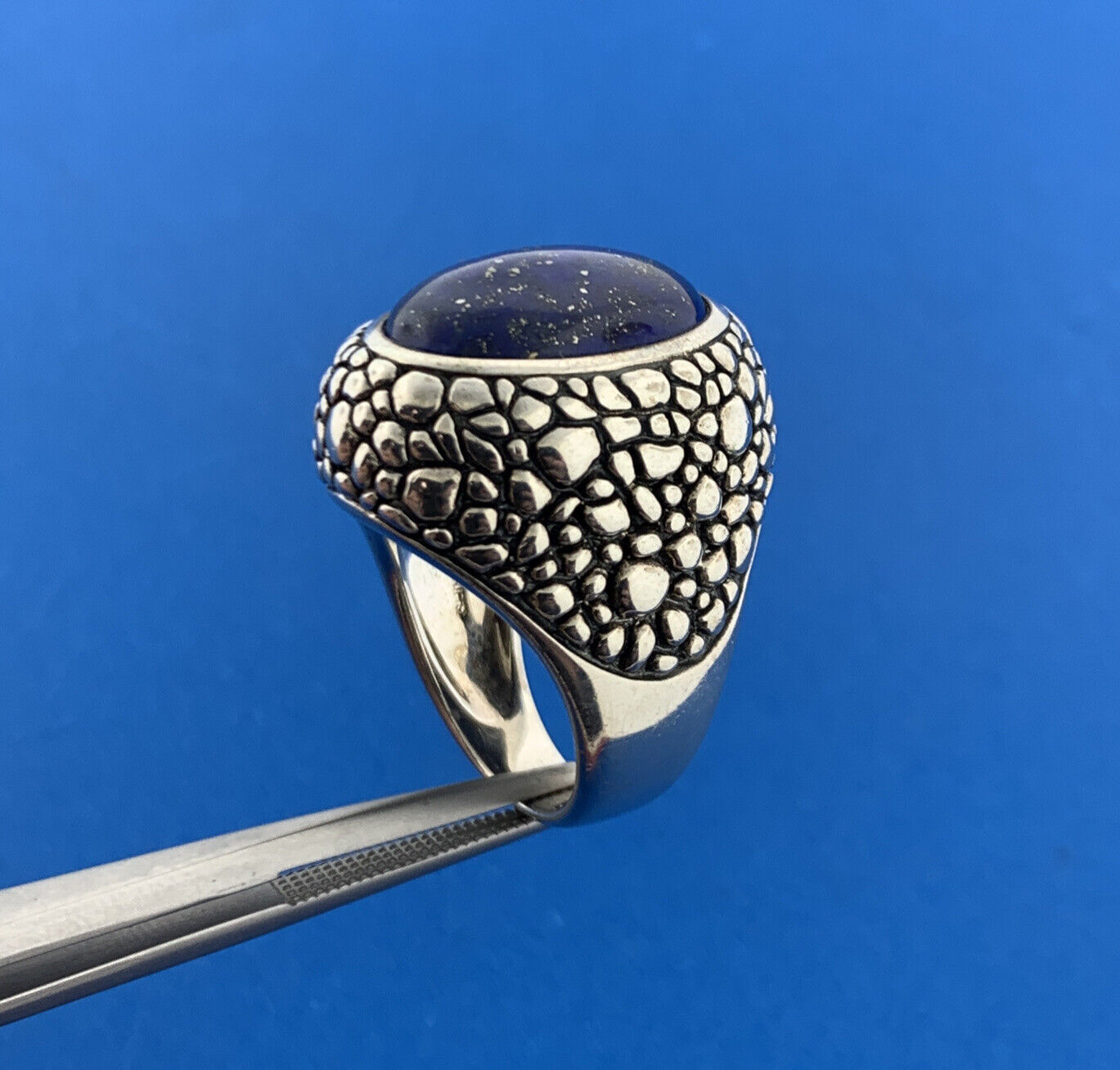 Whitney Kelly 925 Sterling Silver Oval Lapis-Lazuli Pebbled Statement Dome Ring