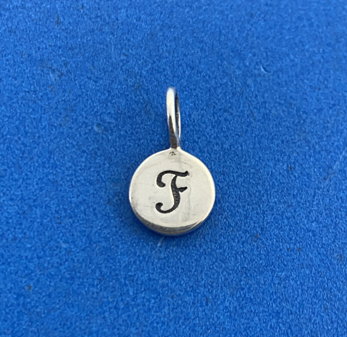 PST 925 Sterling Silver F Initial Monogram Script Petite Disc Bracelet Charm