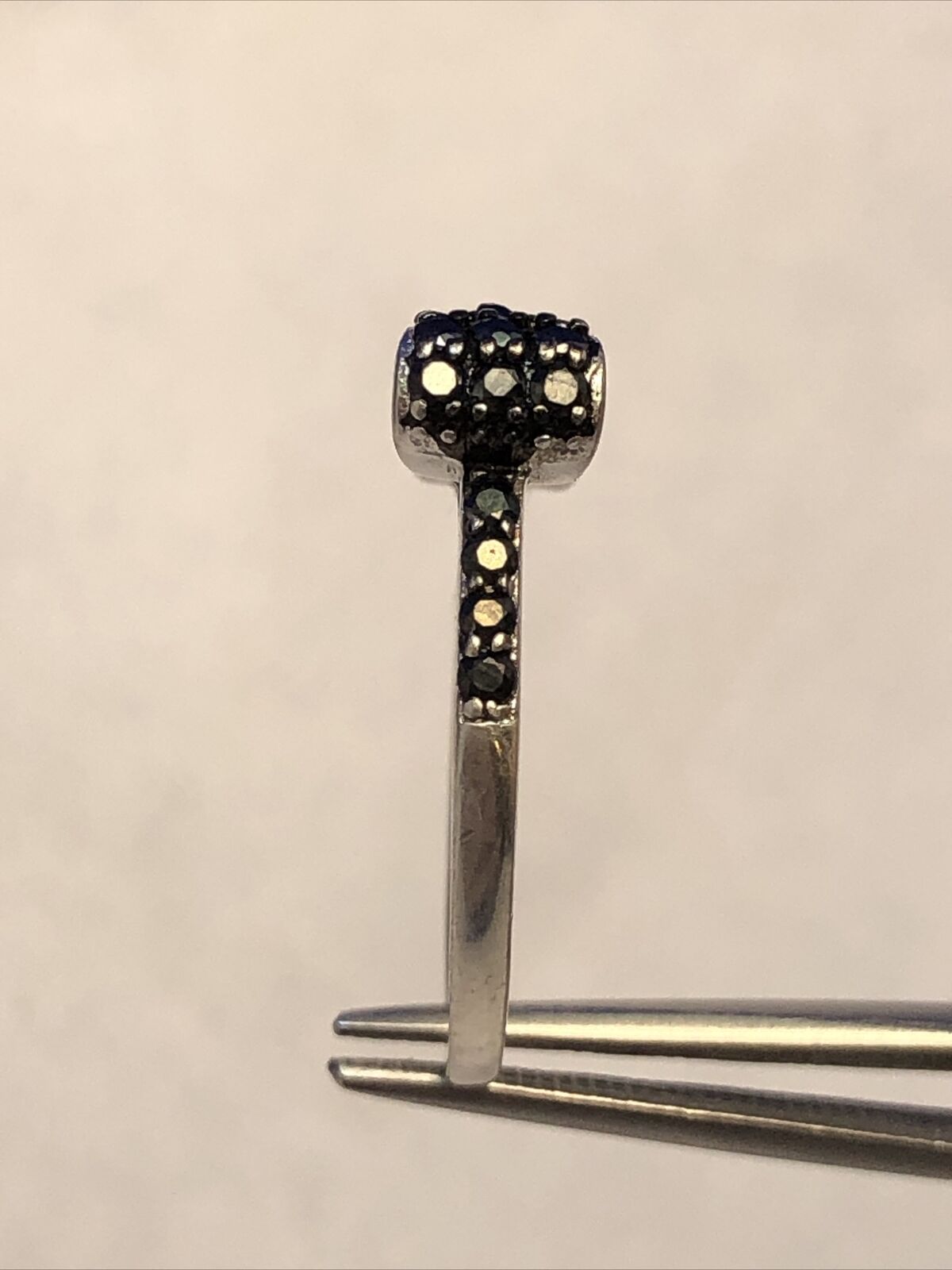 Estate 925 Sterling Silver Faceted Black Onyx Cubic Zirconia 3D Bow Ring