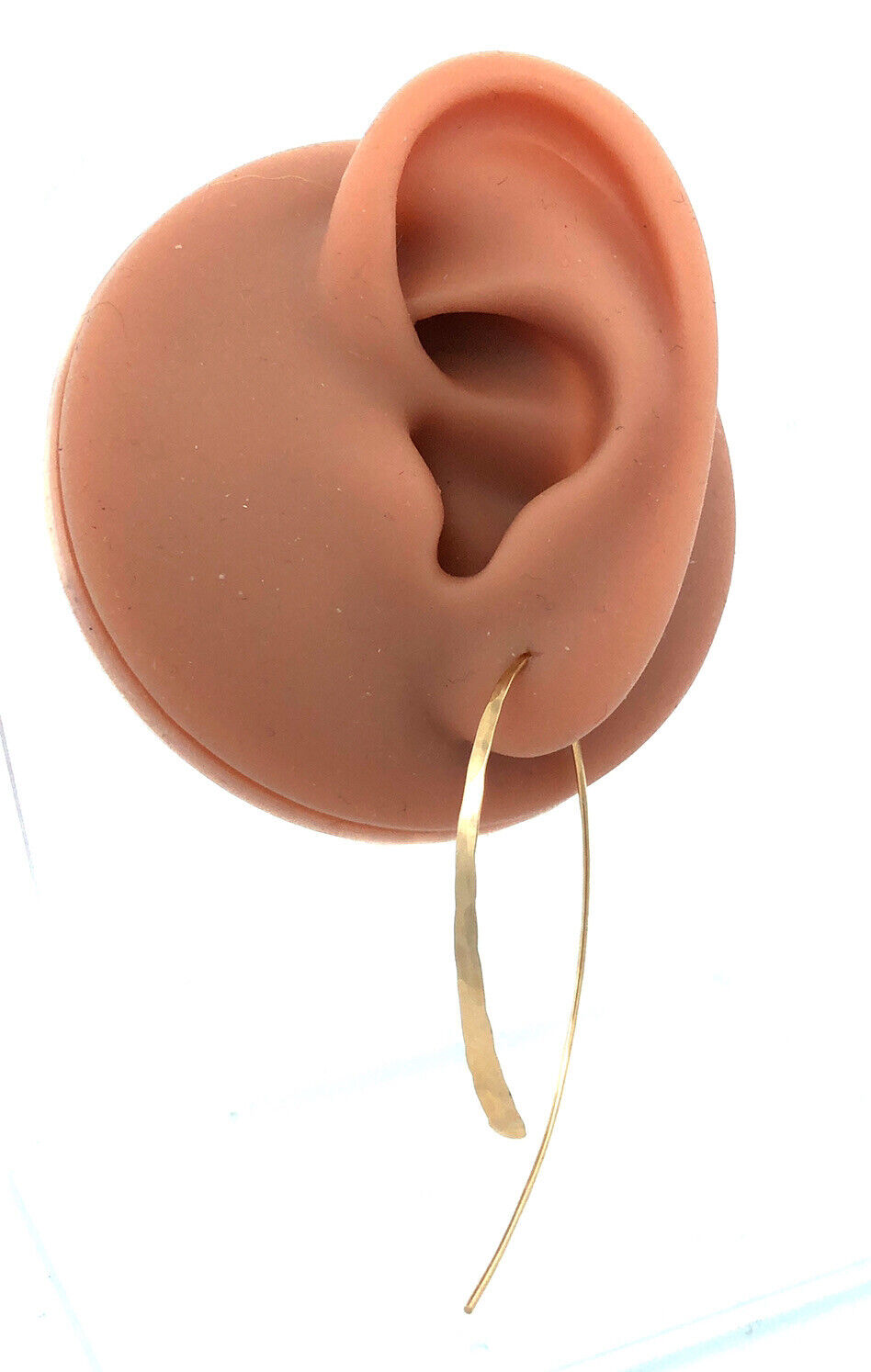 14K Yellow Gold Hammered Wire Threader Hook Earrings