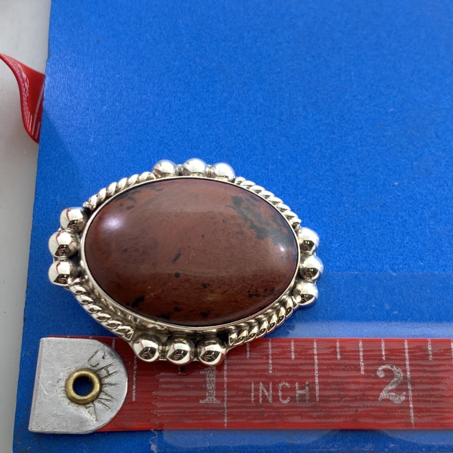 Designer CII Mexico 925 Sterling Silver Oval Jasper Statement Brooch Pendant