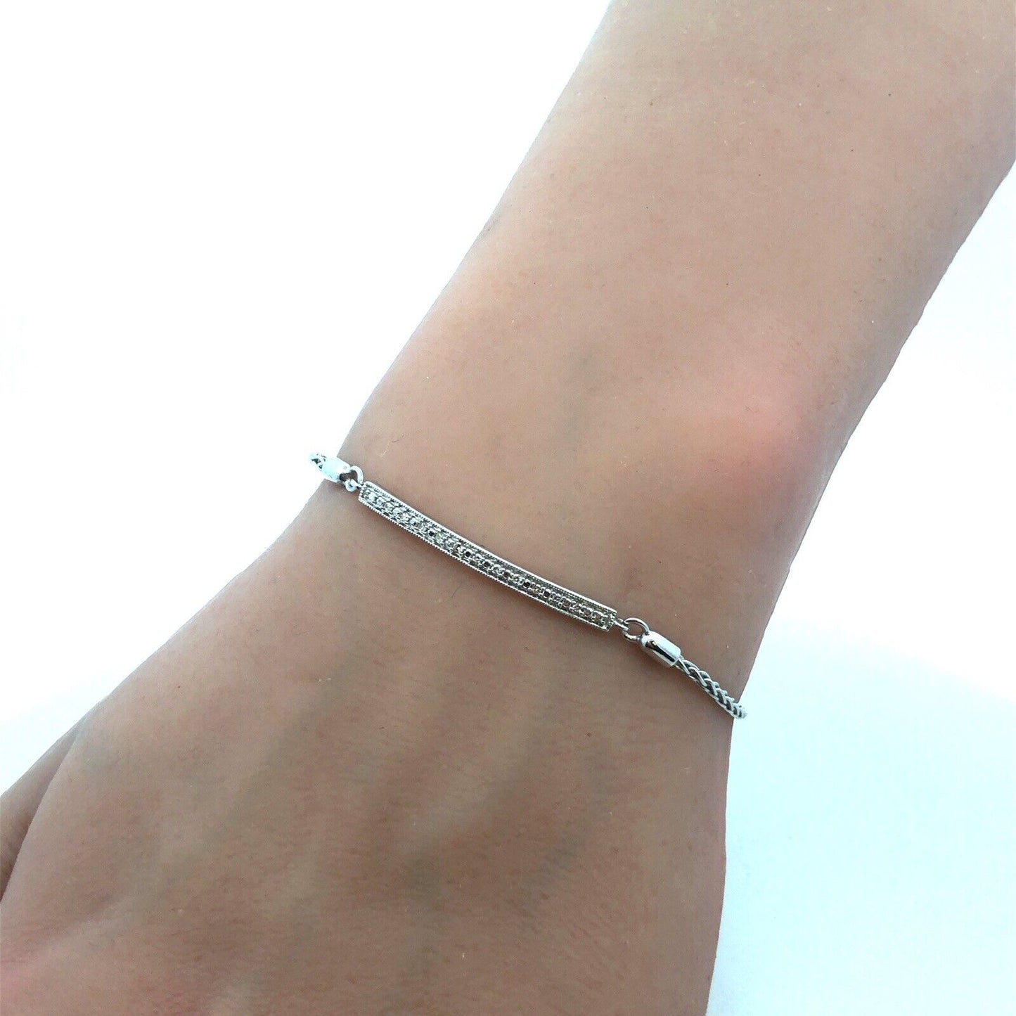 Designer ASHI 925 Sterling Silver Round Diamond Bar Adjustable Tennis Bracelet