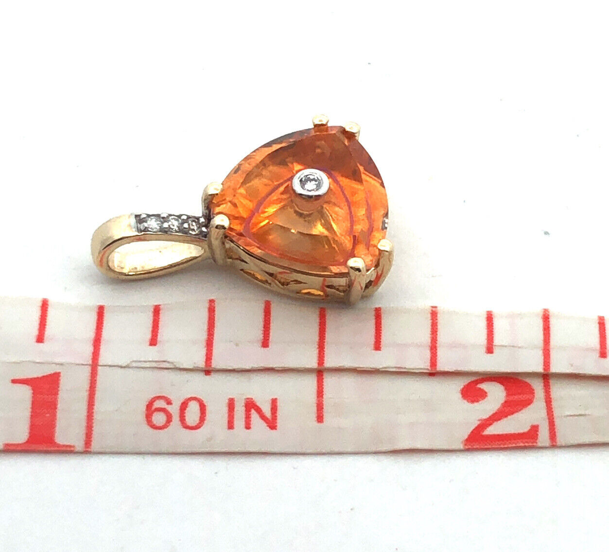 10K Yellow Gold Trillion Orange Pink Tourmaline Diamond Accent Pendant