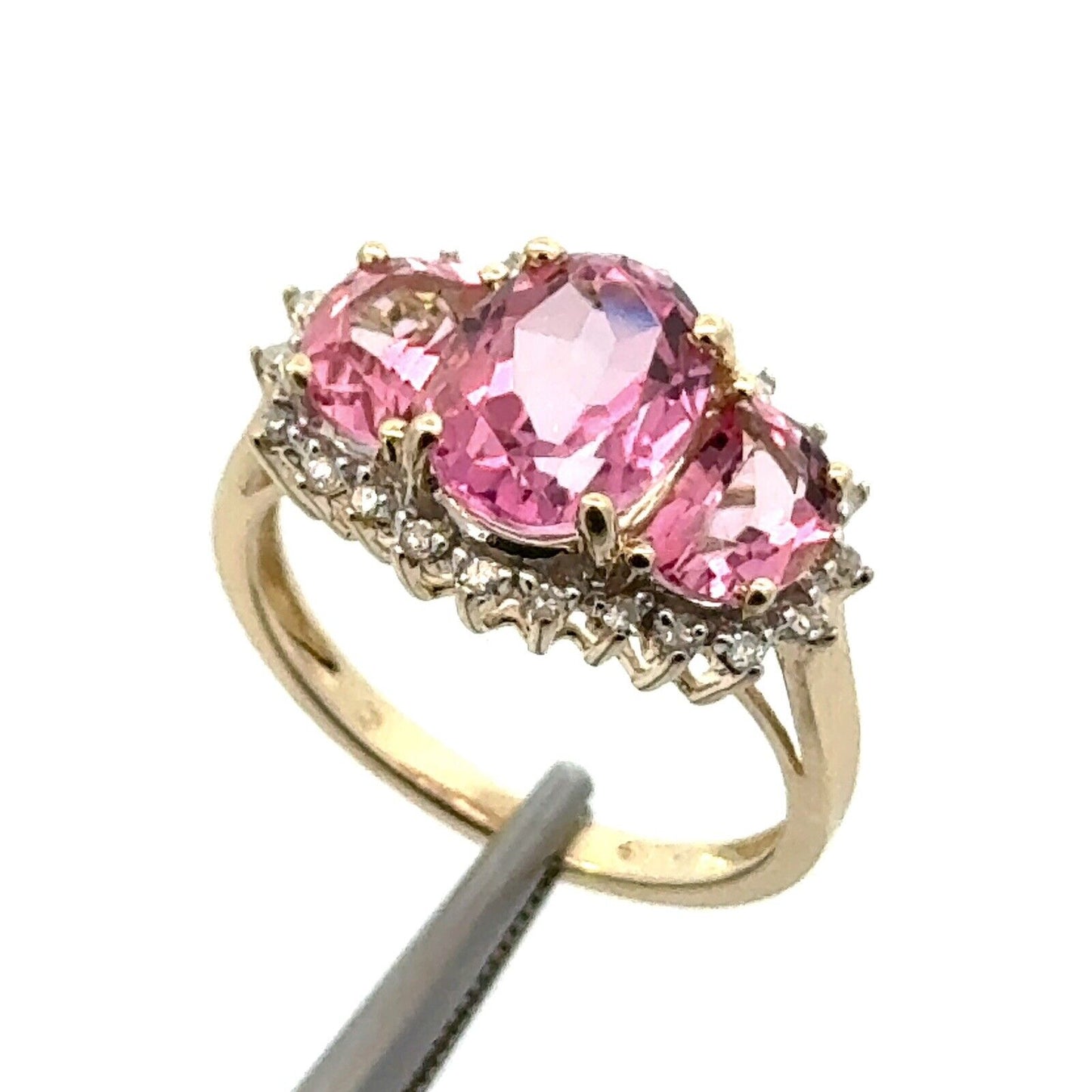 Designer 14K Yellow Gold Pink Topaz Diamond Accent Anniversary Ring