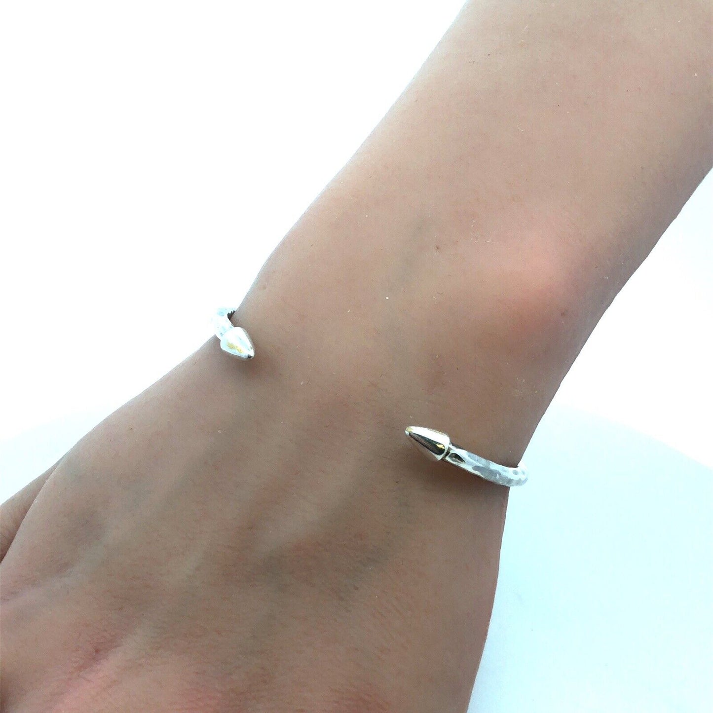 Vintage Artisan Designer Silver Plate Hammered Open Bangle Cuff Bracelet