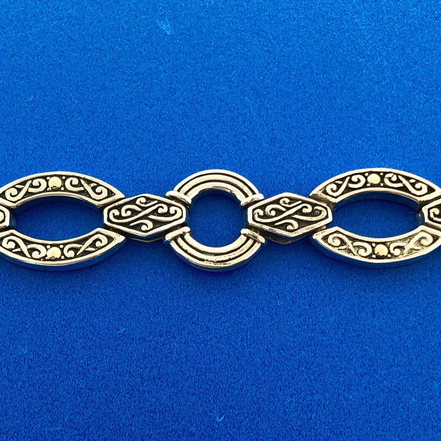 Designer 18K White Gold Sterling Silver Scroll Oval Circle Link Toggle Bracelet