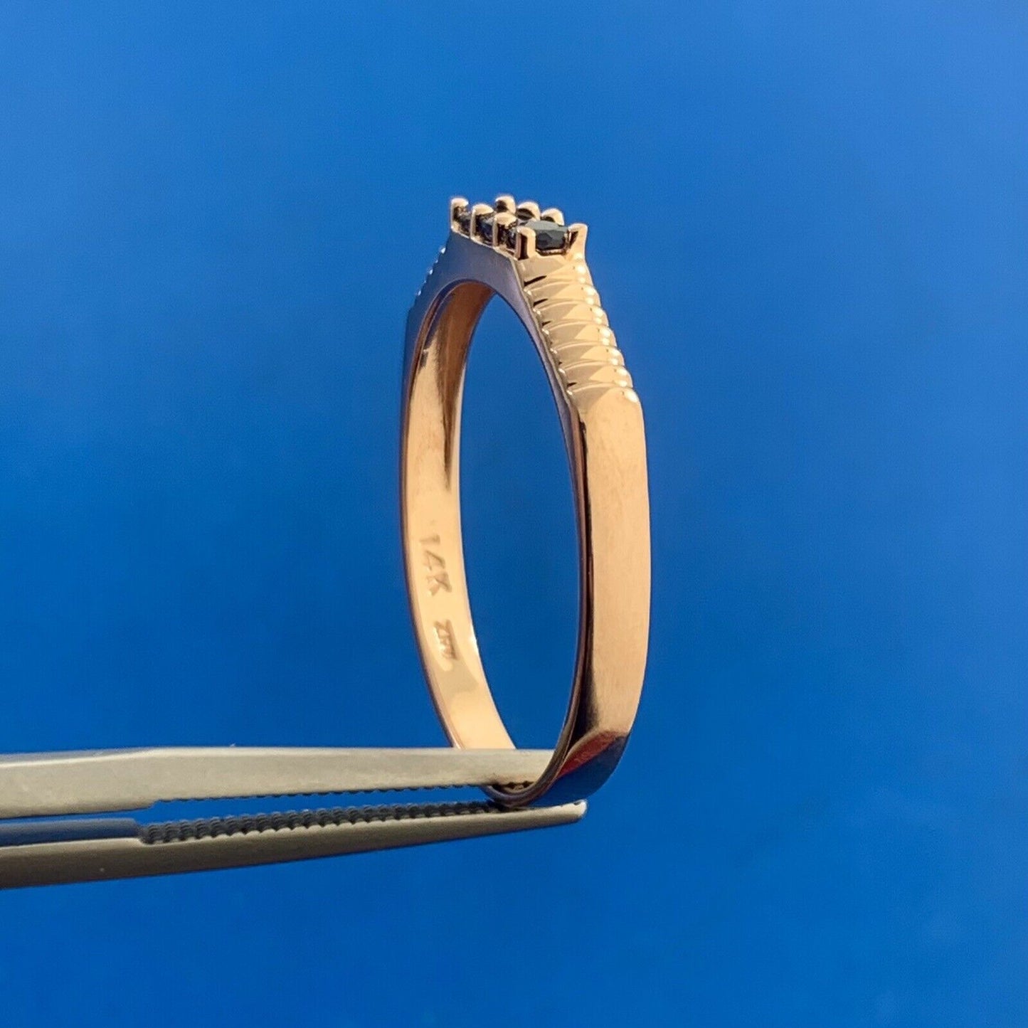 Designer ZRW 14K Rose Gold Triple Round Sapphire Anniversary Wedding Band Ring