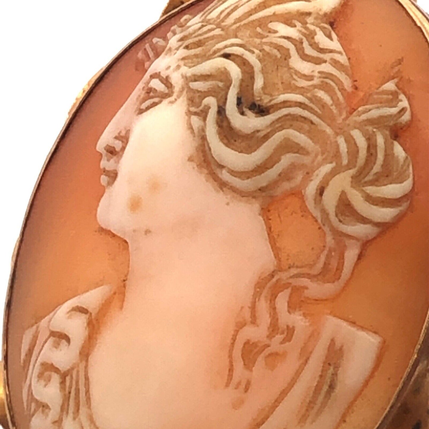 10K Yellow Gold Vintage Oval Carved Shell Cameo Pendant Pin Brooch