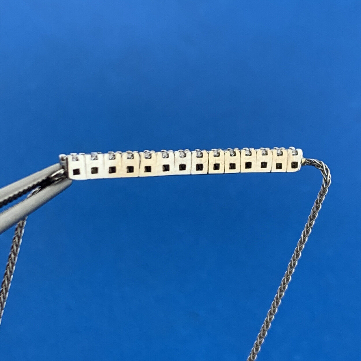 Designer Italy 14K White Gold Diamond East West Infinity Eternity Bar Necklace
