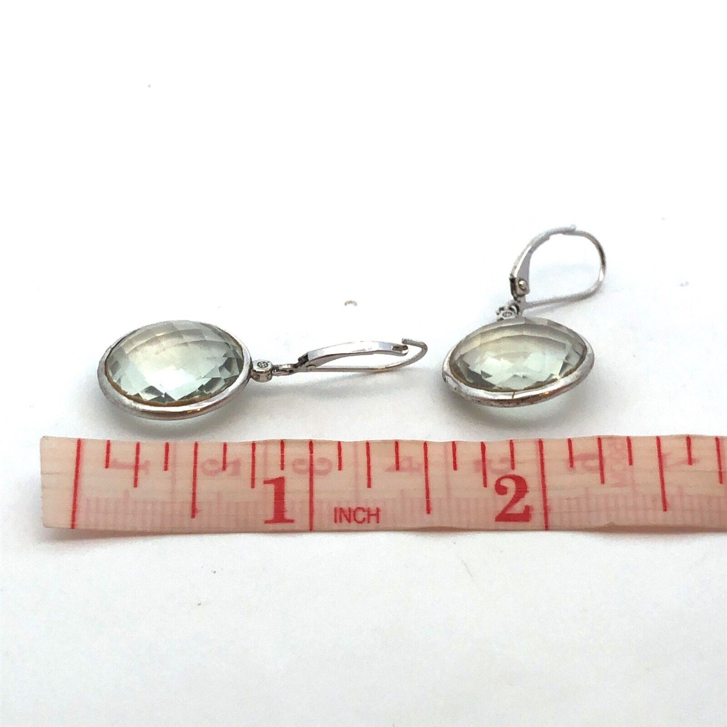 Designer 925 Sterling Silver Round Faceted Green Amethyst Drop Dangle Earrings