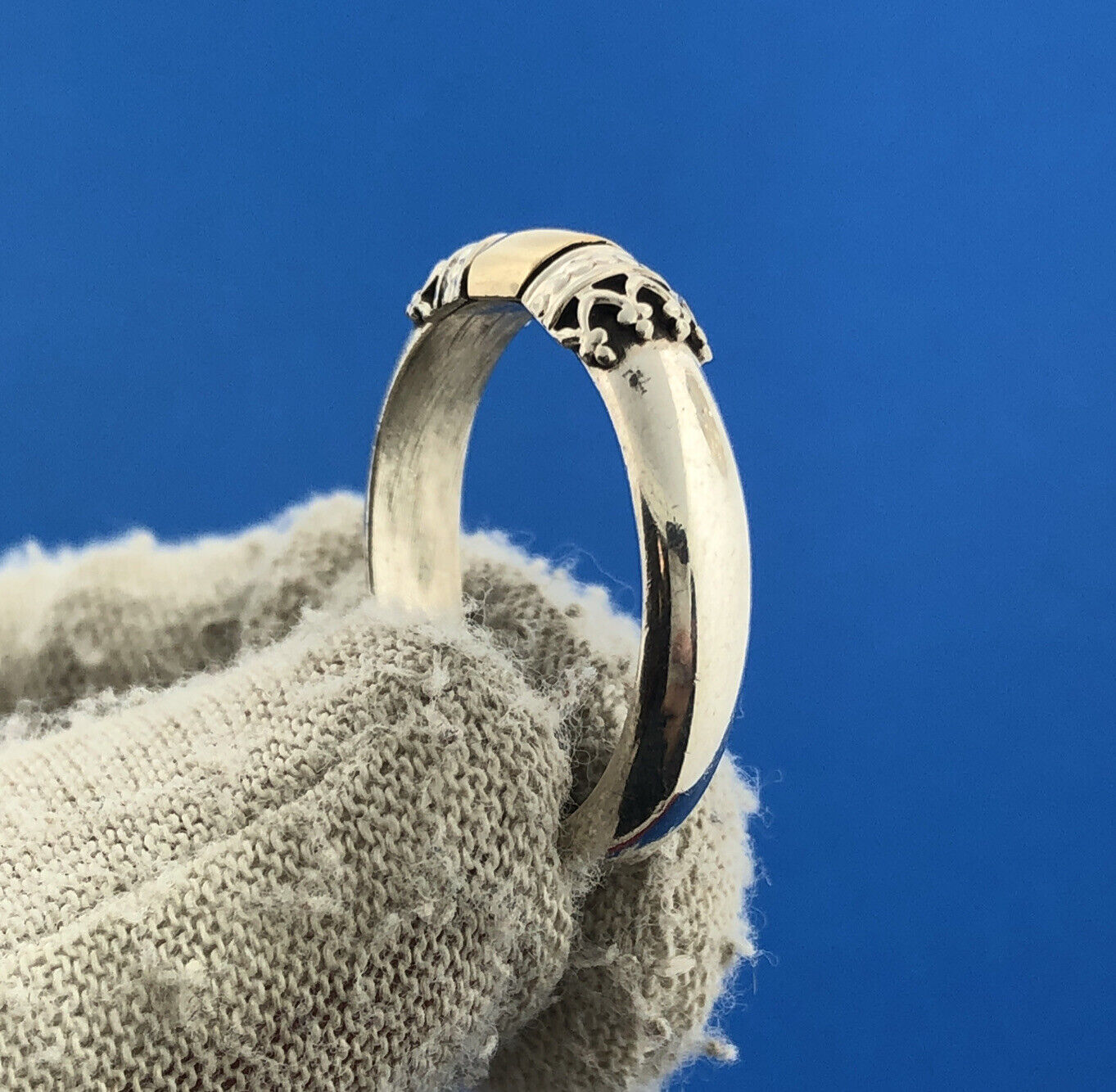 Estate Sterling Silver 925 14K Yellow Gold Filigree Wedding Stackable Band Ring