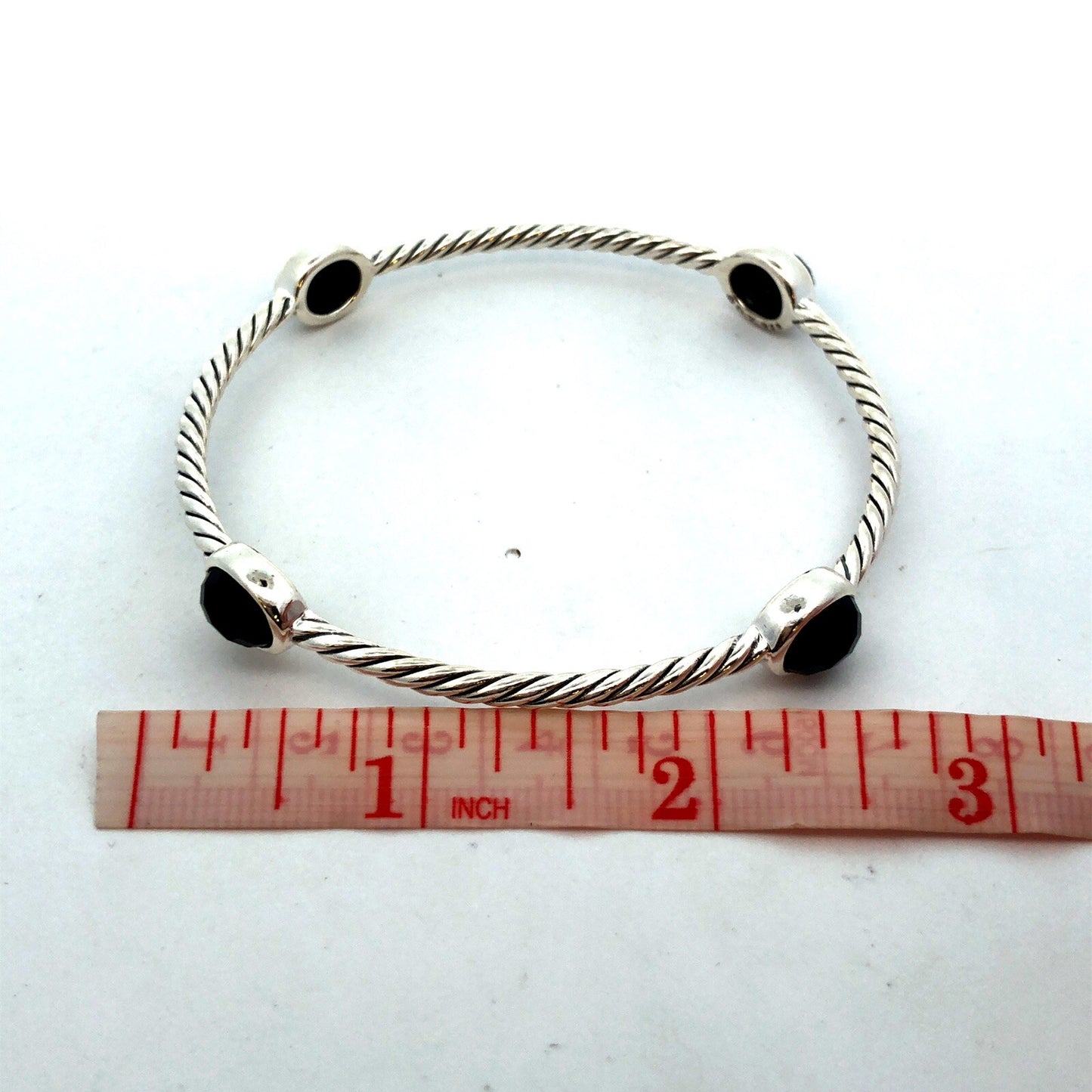 925 Sterling Silver Retired David Yurman Classic Cable Onyx Station Bracelet