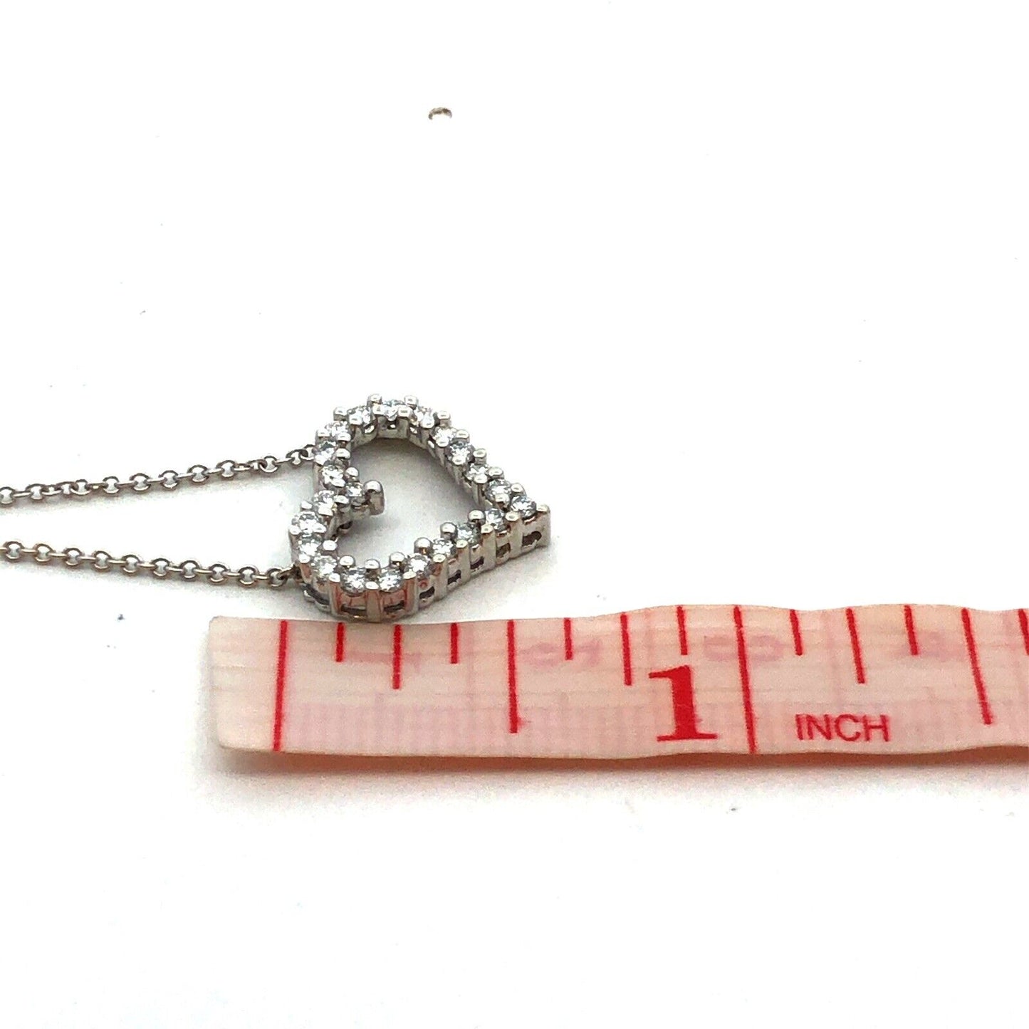 Designer H 14K White Gold Round Diamond Heart Anniversary Pendant Chain Necklace