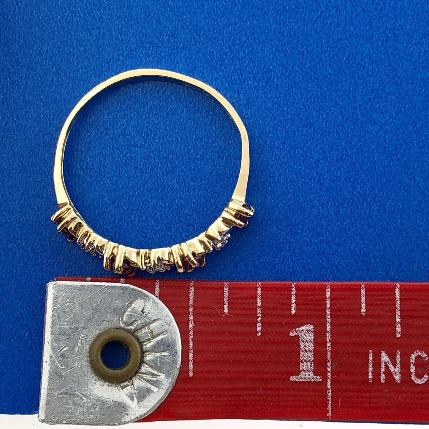 Retro 10K Yellow White Gold Ruby Diamond Stackable Anniversary Band Ring