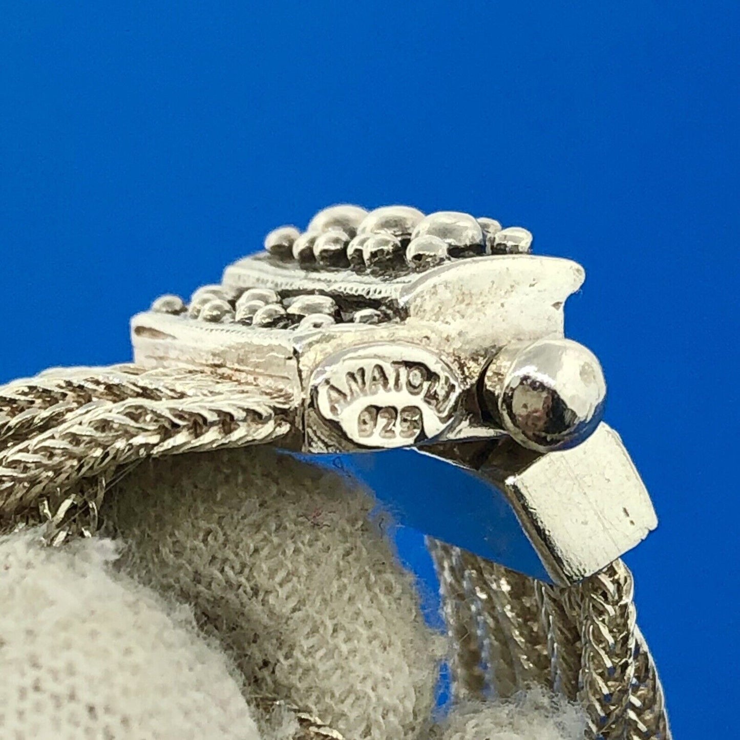 Designer Anatoli 925 Sterling Silver 10 Strand Wheat Link Mesh Cuff Bracelet