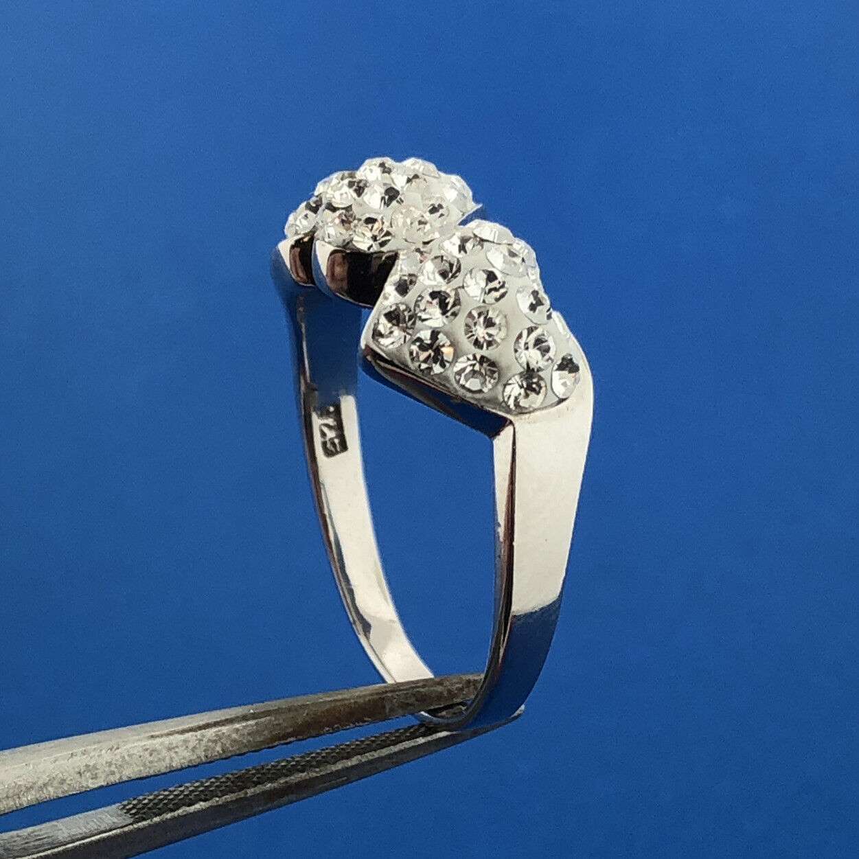 Sparkling 925 Sterling Silver Cubic Zirconia CZ Double Heart Bypass Promise Ring
