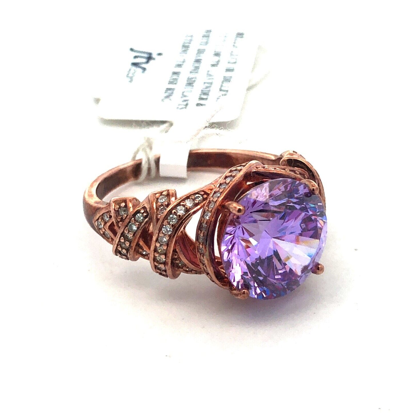 PAJ Sterling Silver Rose Tone Lavender Dillenium Cut Purple CZ With Accents Ring