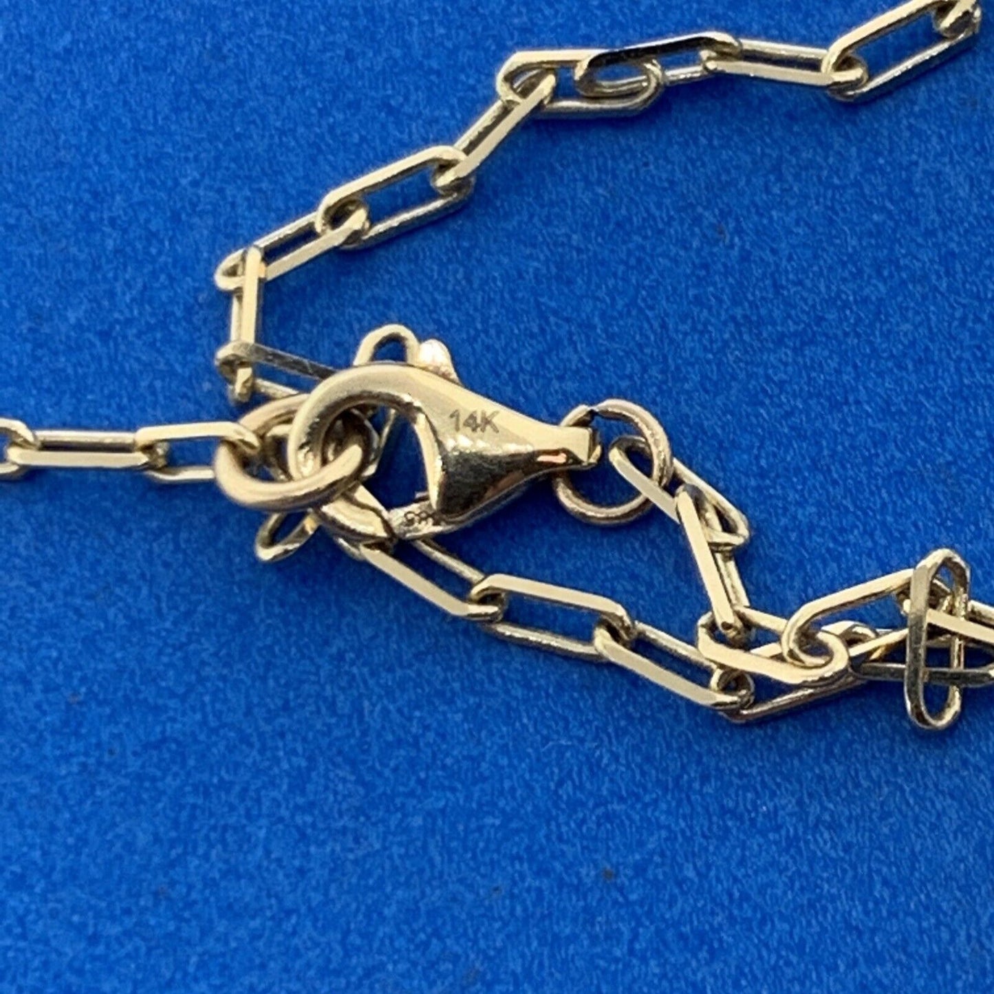 14K Yellow Gold Four Leaf Clover Paper Clip Chain Station Necklace