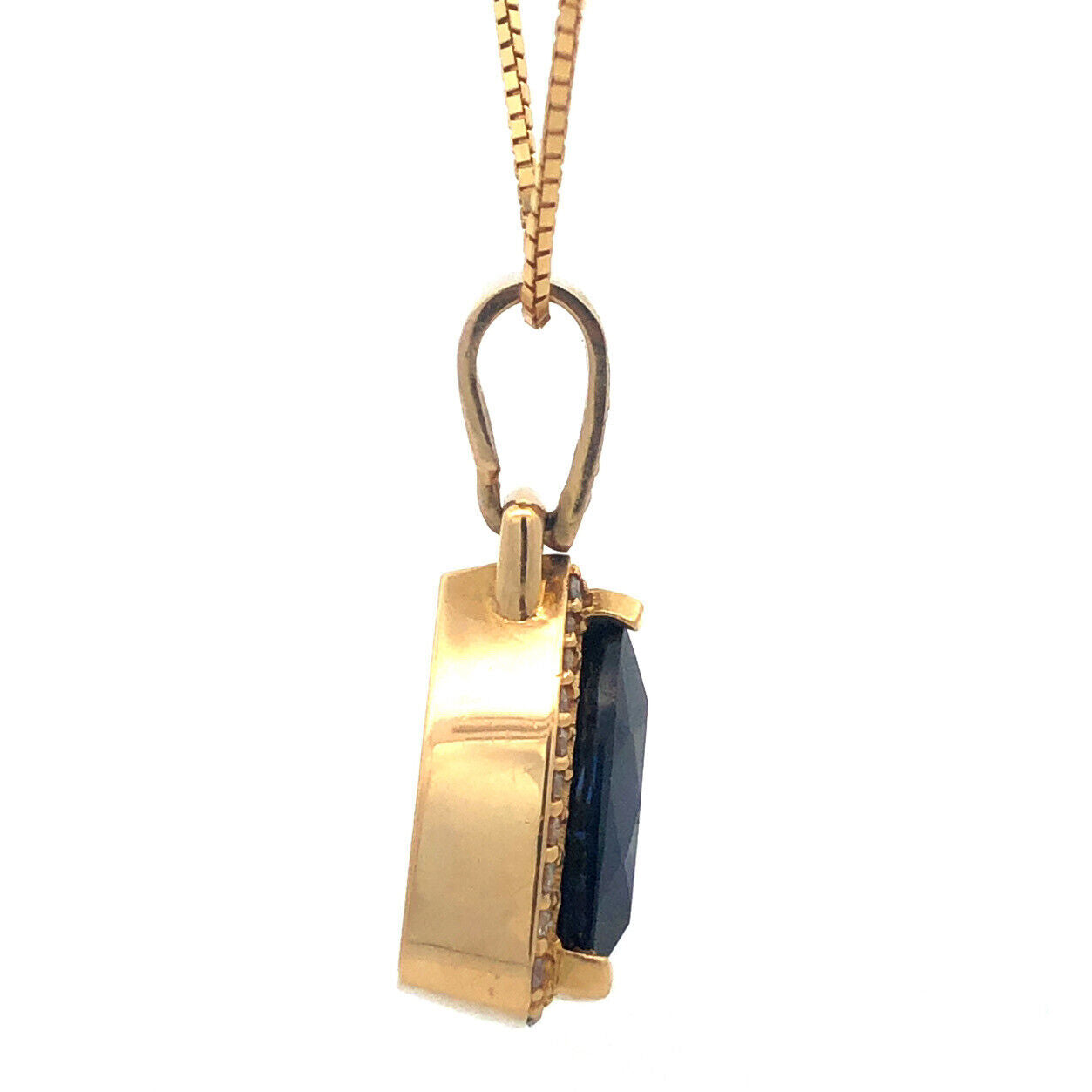 Custom 18K Yellow Gold Large Trillion Cut Lab Created Sapphire Diamond Pendant