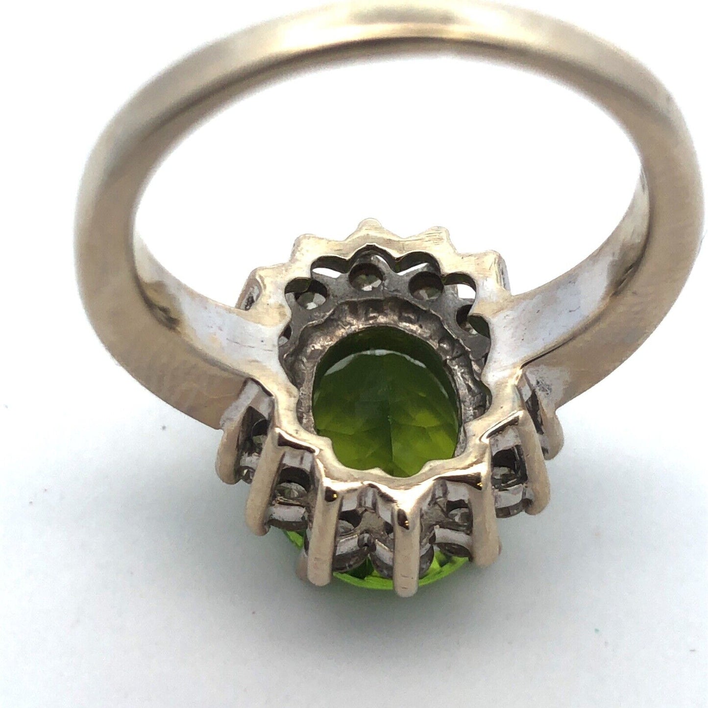 LeVian 14K White Gold Oval Cushion Green Apple Peridot Diamond Cocktail Ring