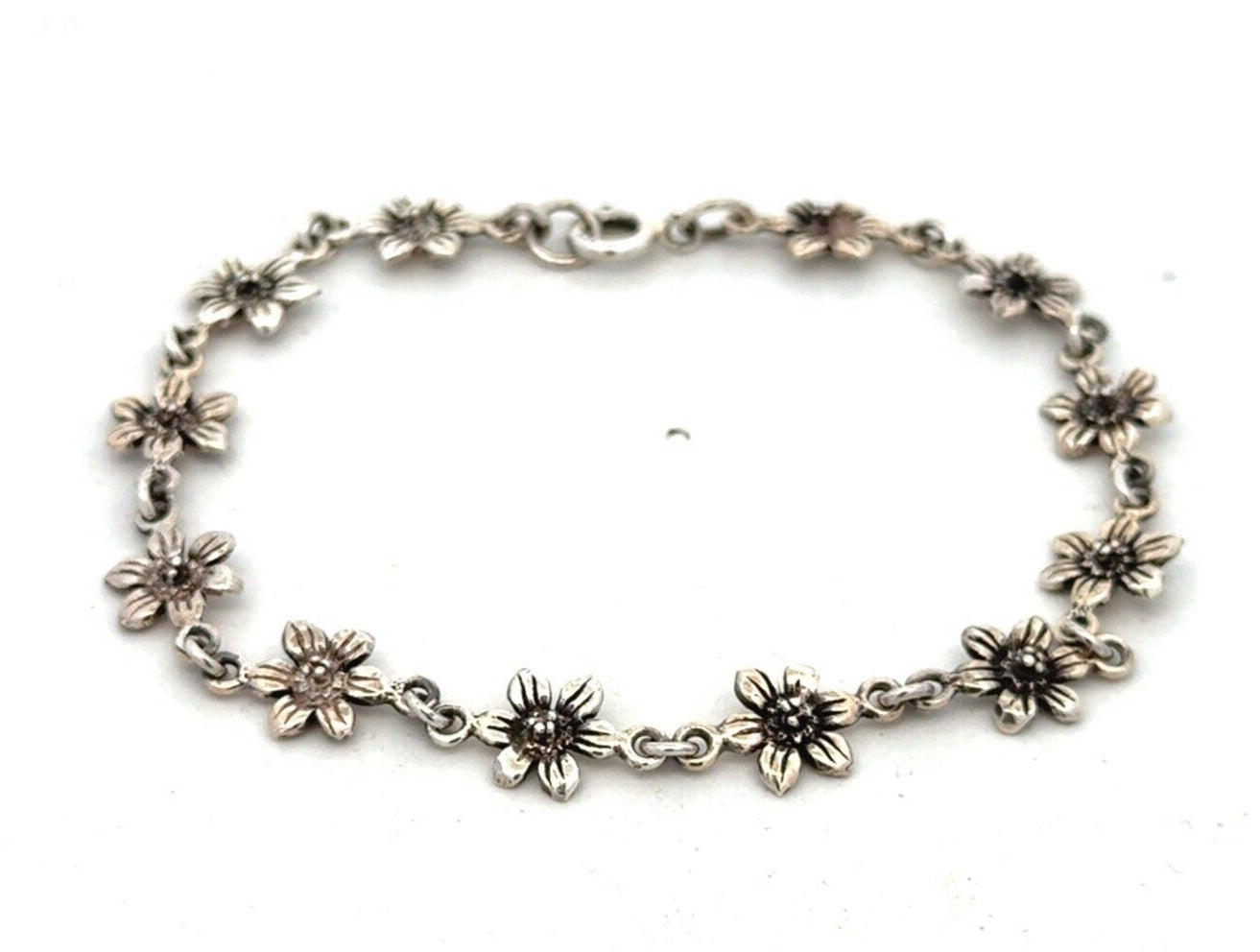 Estate 925 Sterling Silver Flower Floral Station Tennis Bracelet