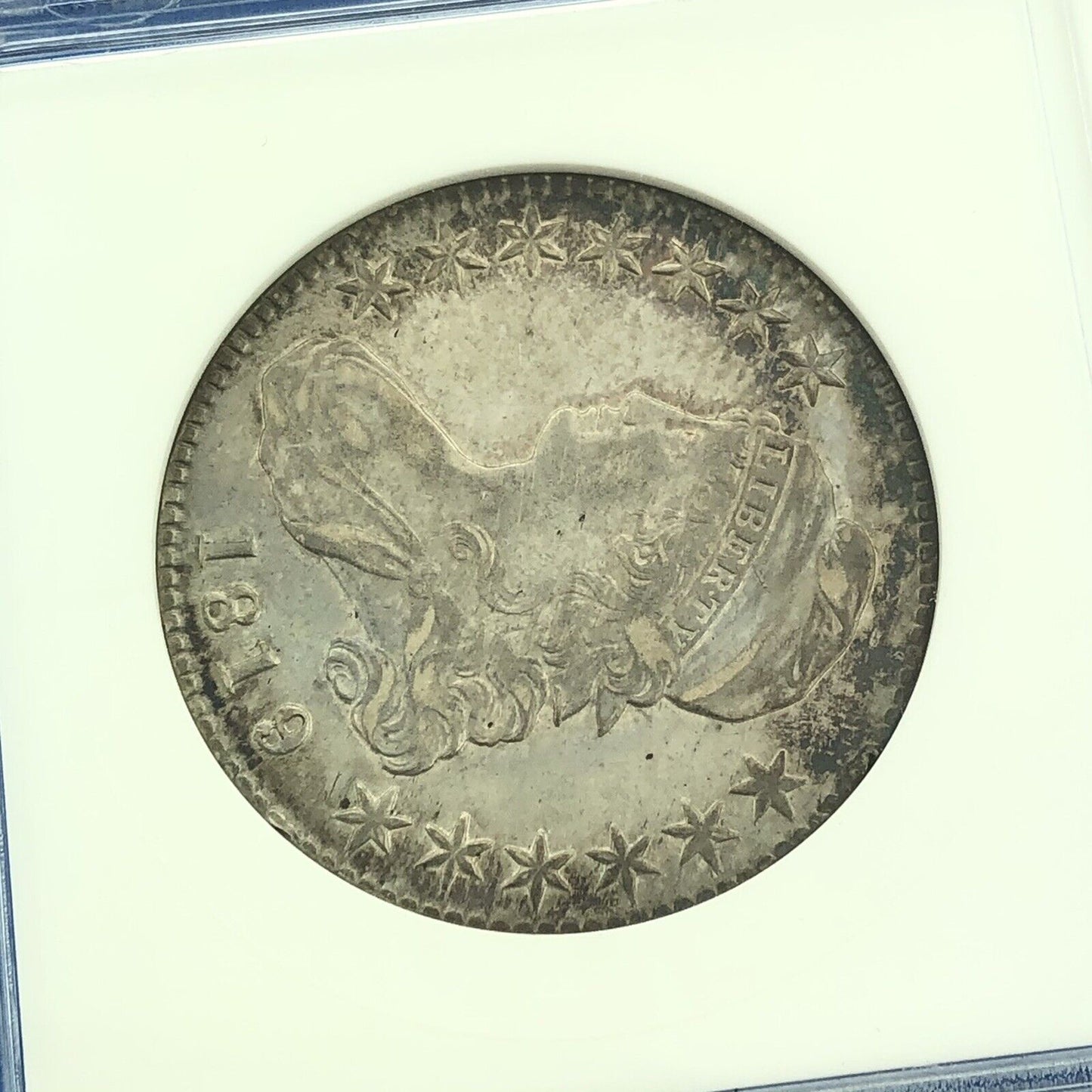 1819/8 Capped Bust Silver Half Dollar 50c Lettered Edge ANACS AU53 Details Coin