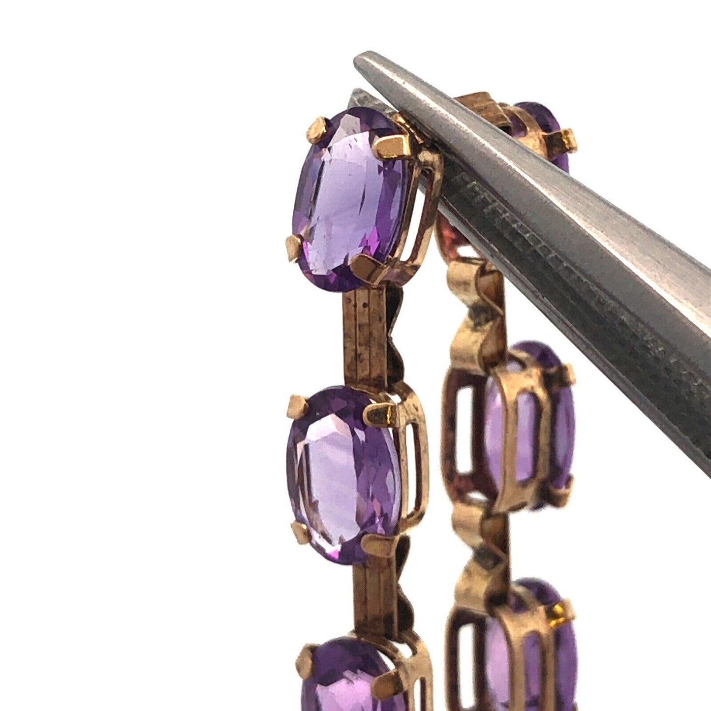 Vintage 10K Oval Amethyst Panel Bar Link February Anniversary Tennis Bracelet