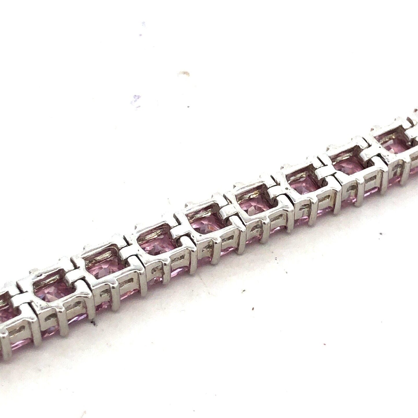 Designer DBJ 925 Sterling Silver Princess Cut Pink Cubic Zircona Tennis Bracelet