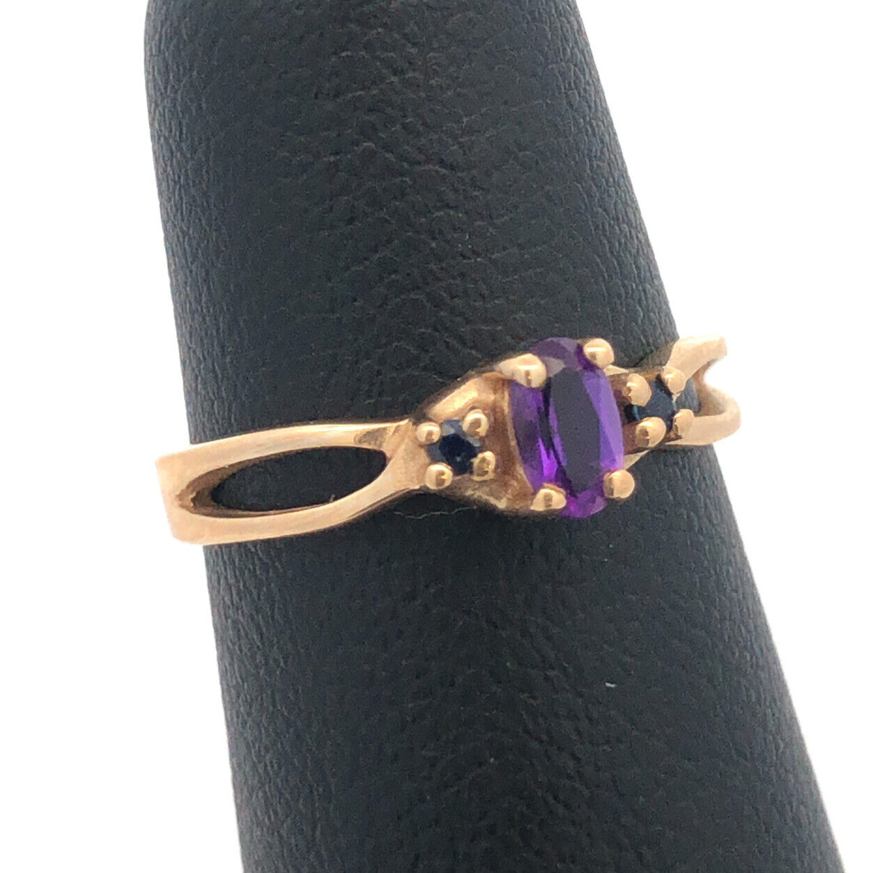 Designer 10K Yellow Gold Oval Amethyst Round Sapphire Accented Ring