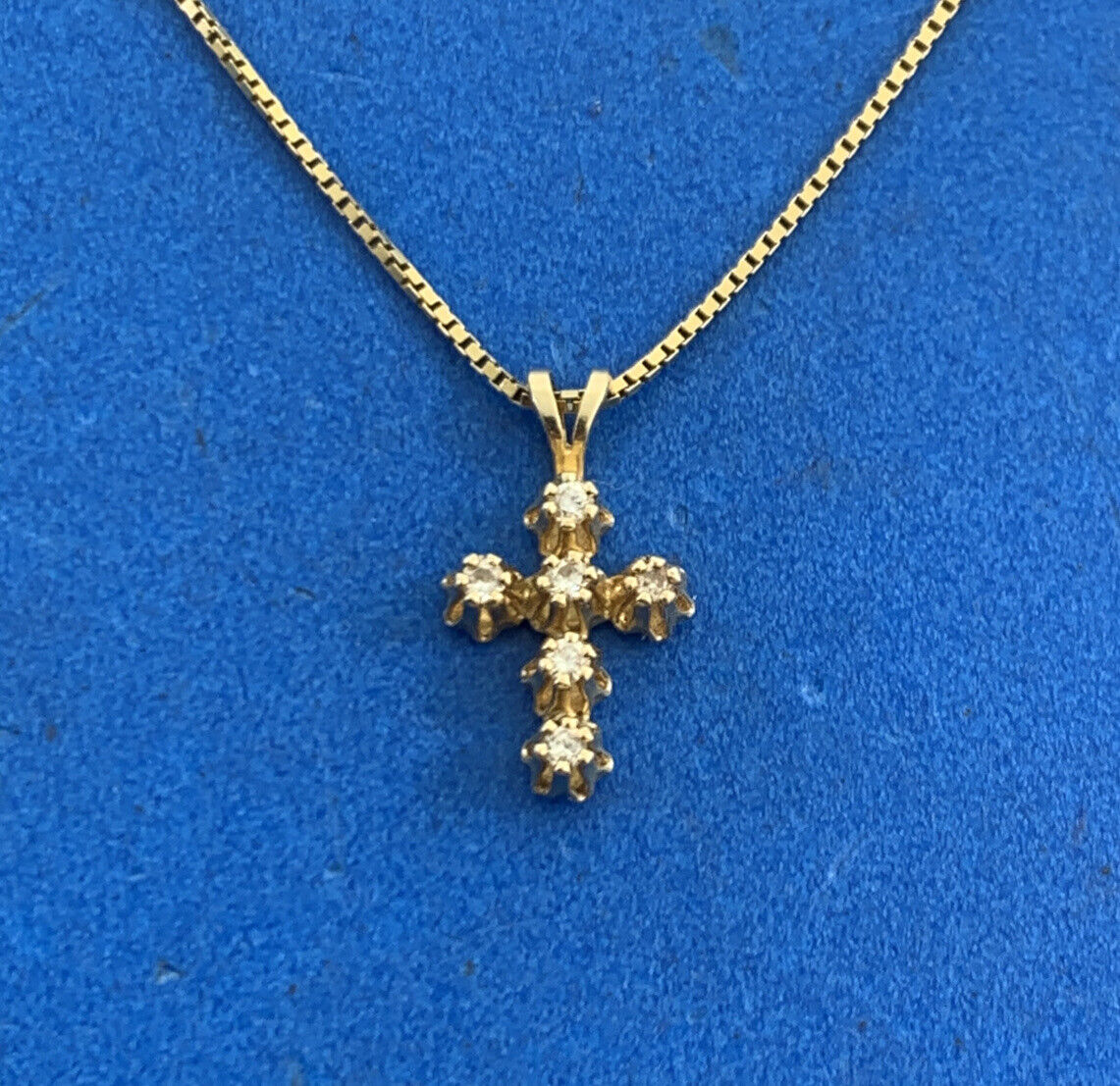 Designer 14K Yellow Gold Diamond Petite Cross Religious Communion Necklace