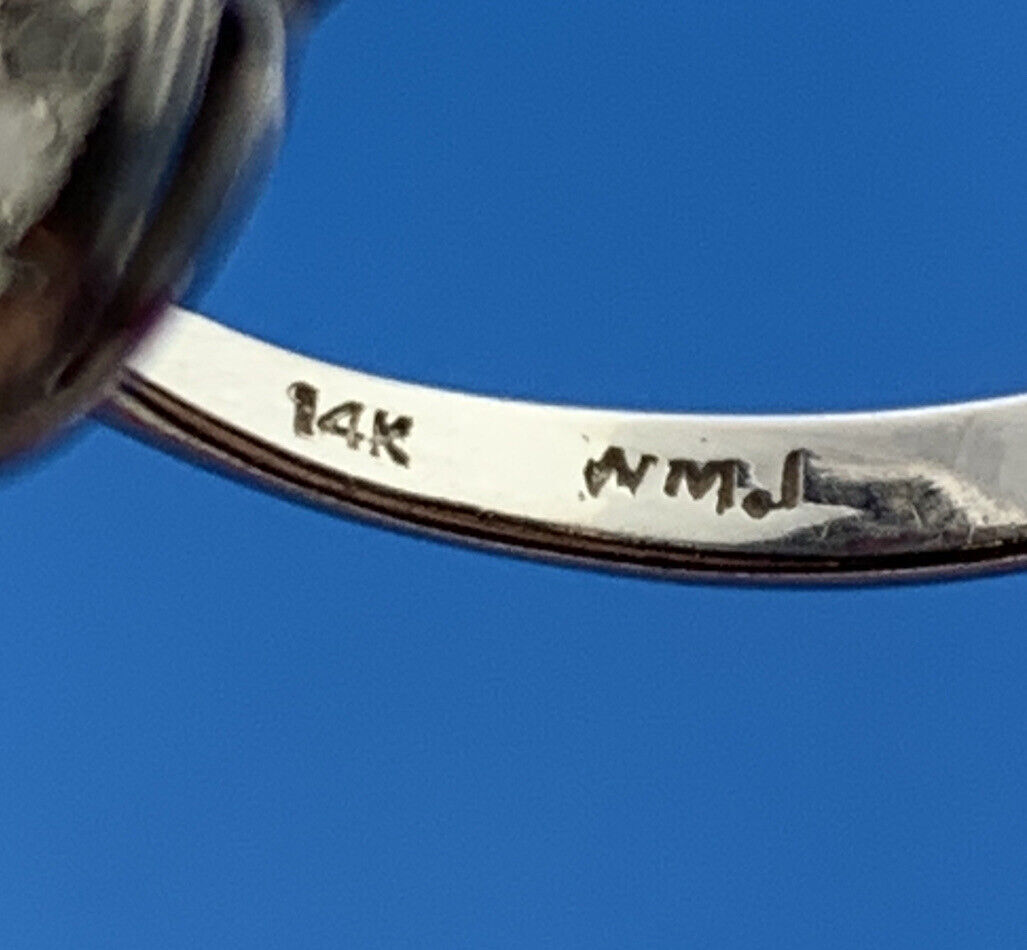 14K White Gold Art Deco WMJ Ruby Diamond Accented Engagement Cocktail Ring