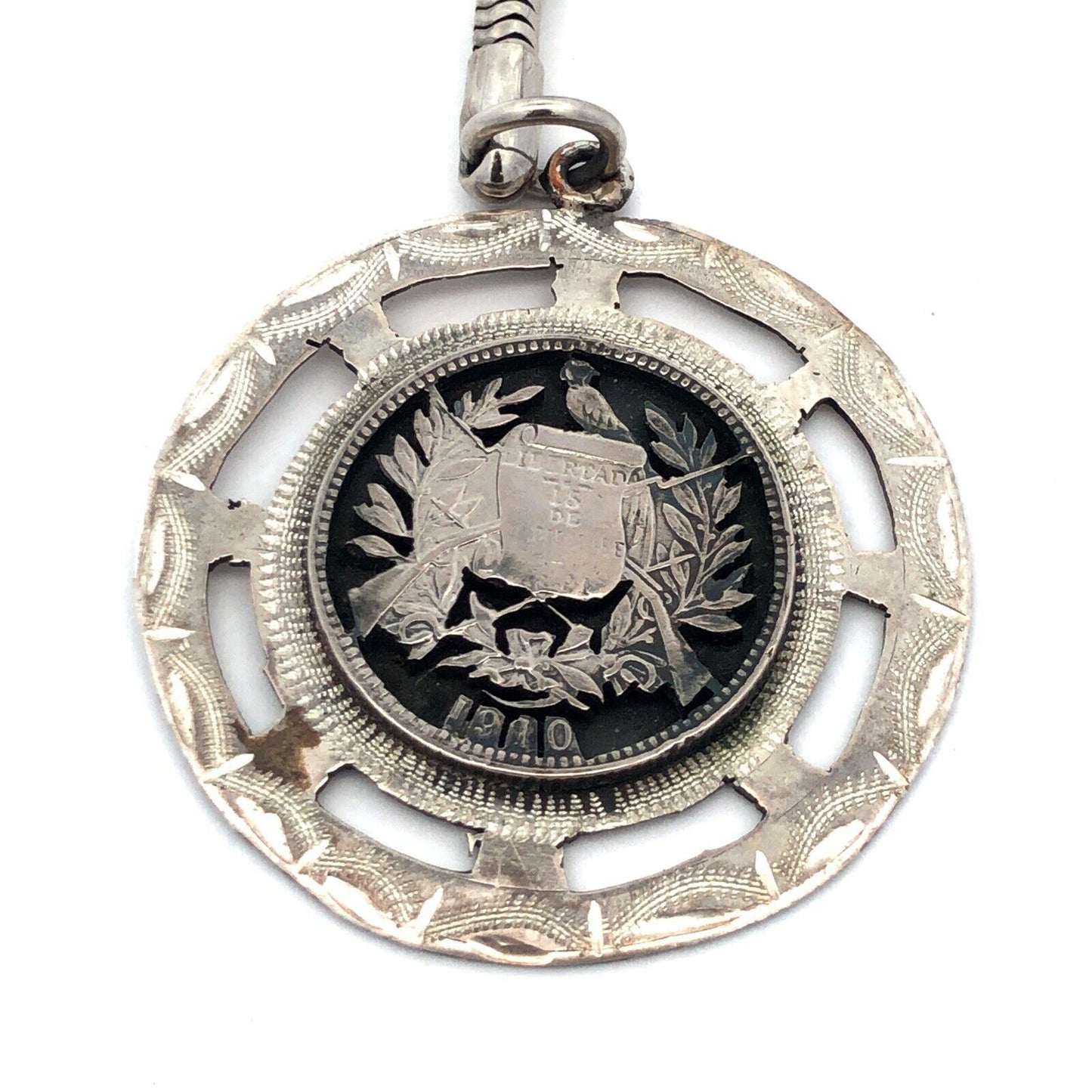 Vintage 1910 800 Fine Silver Guatemala Cut Out Coin Libertad de Setienbre Medal