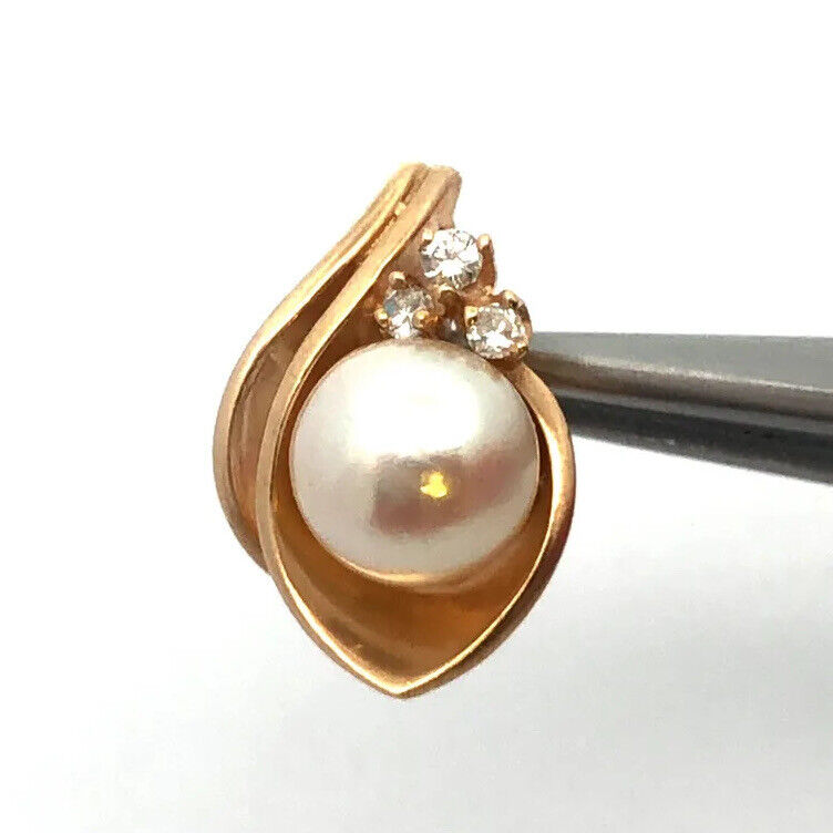 Designer 14K Yellow Gold Pearl Diamond Accented Anniversary Drop Pendant