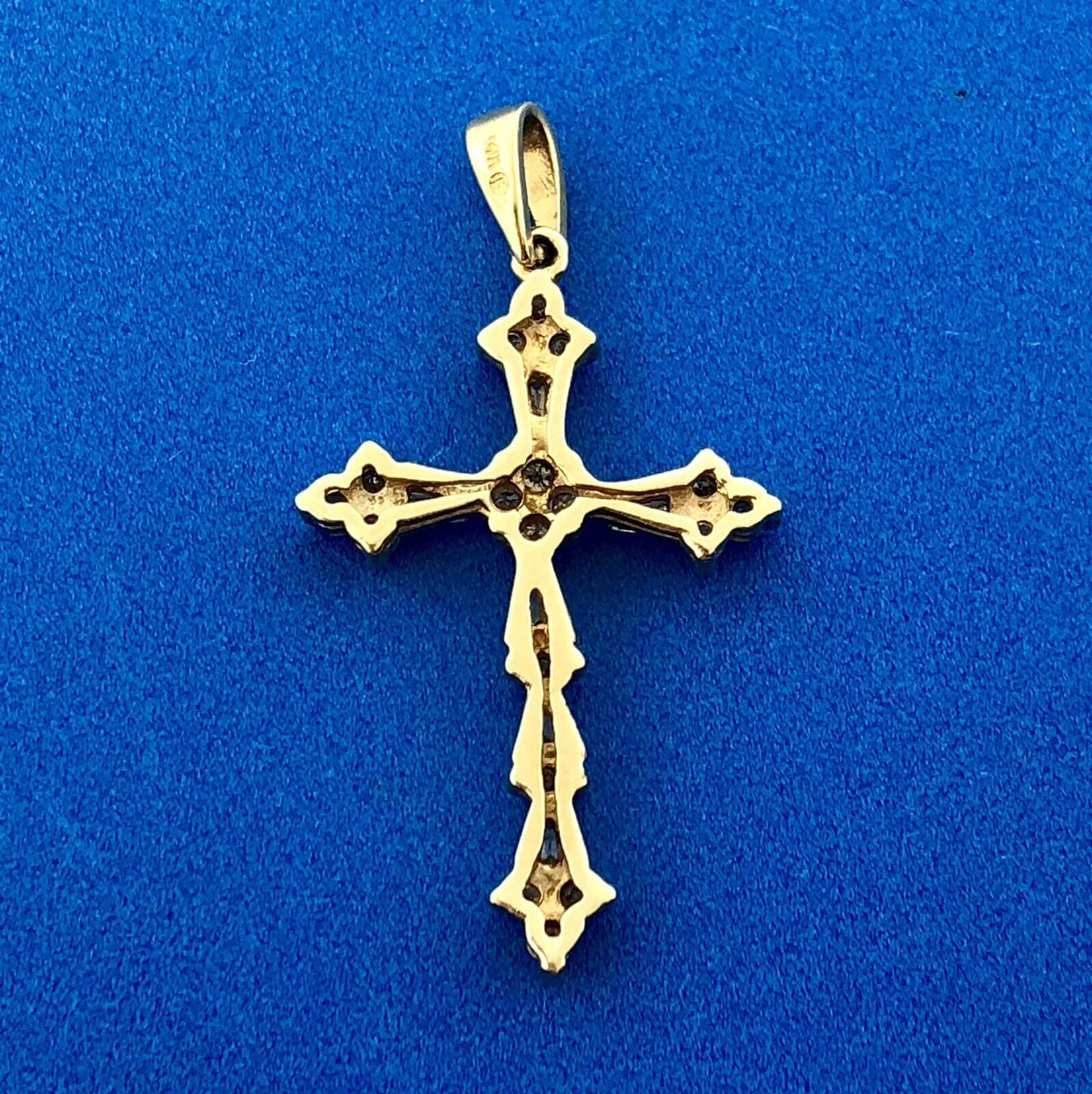 14K Yellow Gold Diamond Cluster Religious Easter Communion Cross Pendant