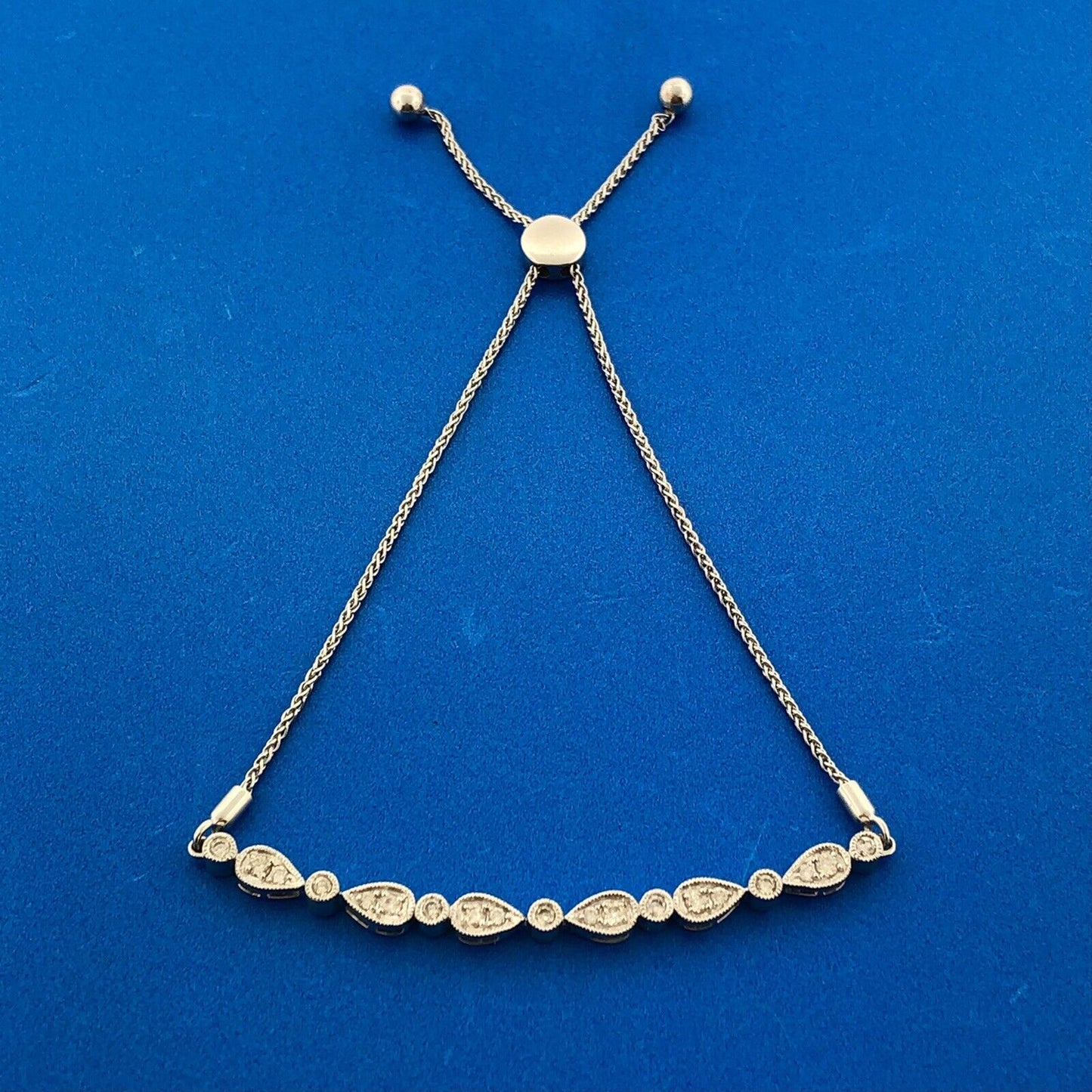 Designer KA1772 10K White Gold Diamond Floral Cluster Adjustable Lariat Bracelet