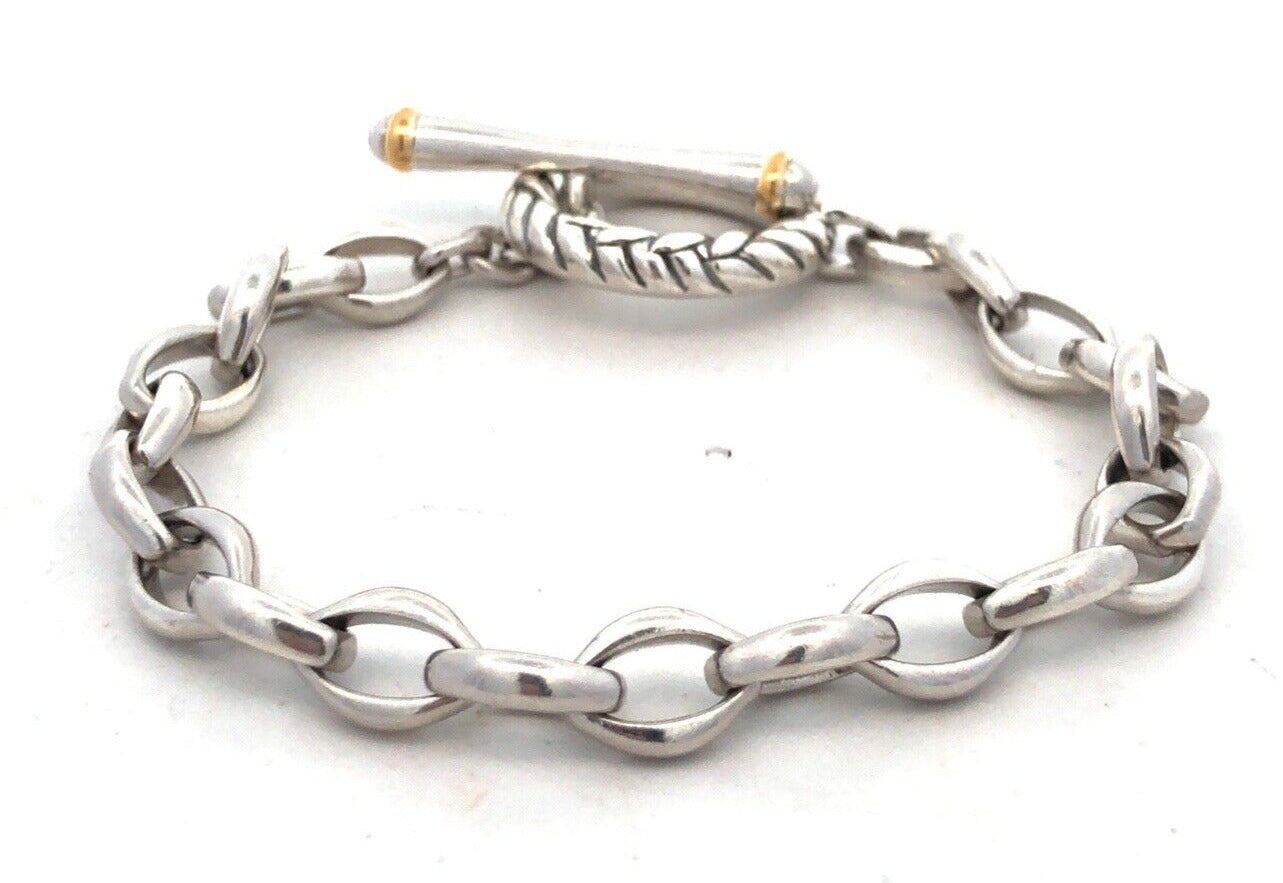 Estate 925 Sterling Silver Gold Vermeil Two Tone Chain Toggle Charm Bracelet