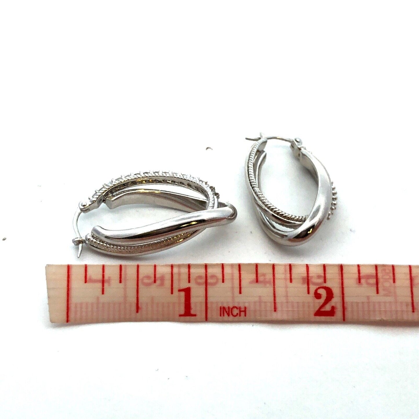 Designer JCM 925 Sterling Silver Cubic Zirconia Oval Double Hoop Earrings