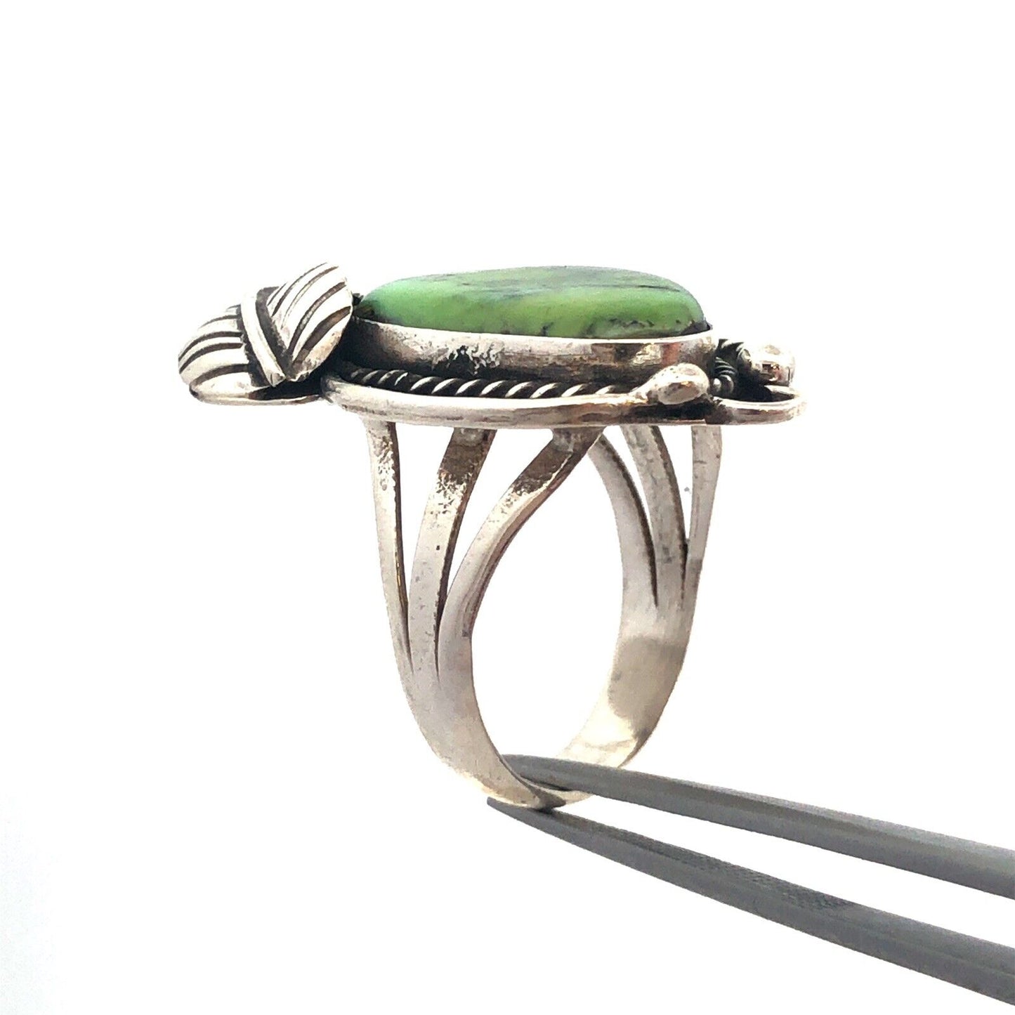 Native American 3 H Shop 925 Sterling Silver Green Turquoise Squash Blossom Ring