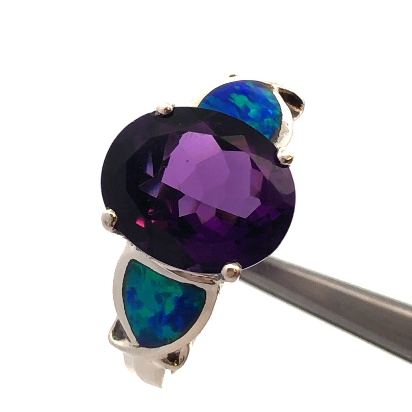 Designer 925 Sterling Silver Oval Amethyst Opal Doublet Accented Statement Ring