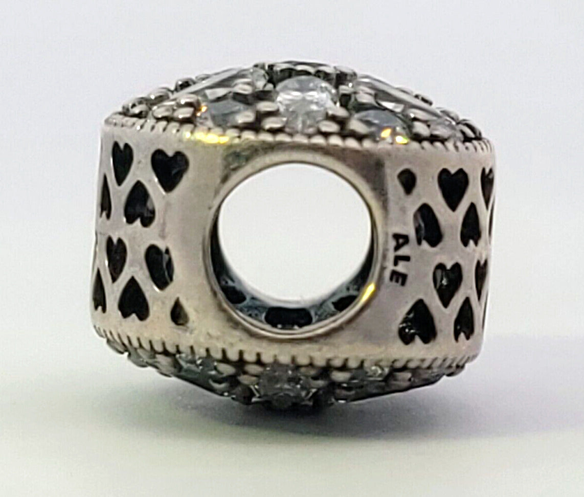 PANDORA 925 Sterling Silver Cubic Zirconia Studded Star & Hearts Bead Charm